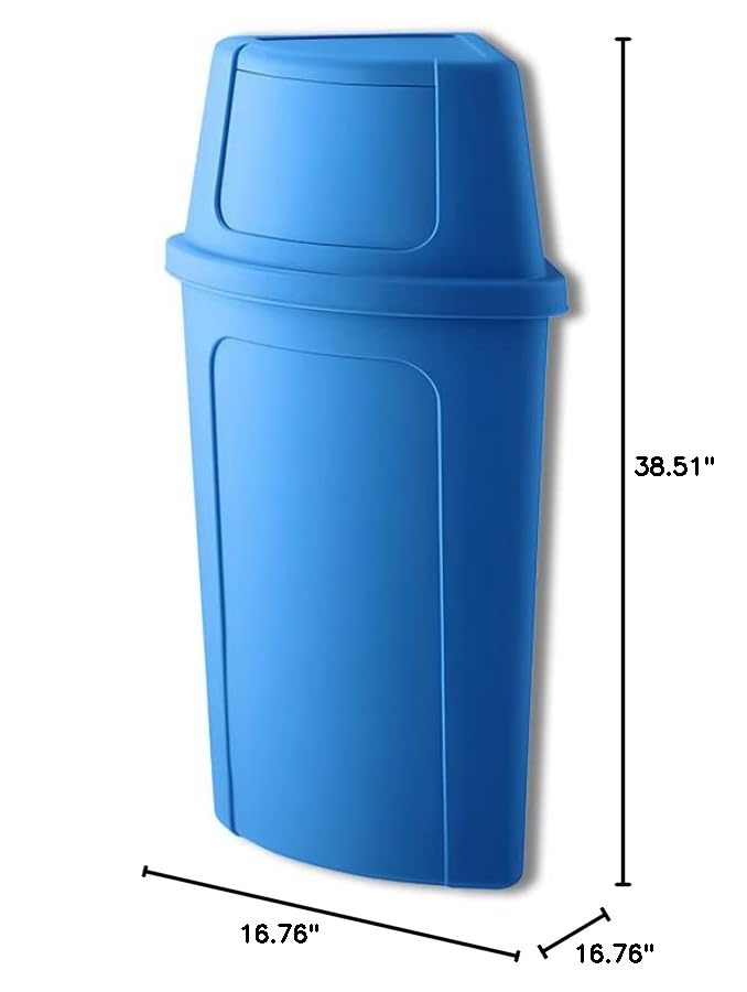 21 Gallon Blue Plastic Recycling Bin with Push Door Lid, Ideal for Home, Kitchen, Bar, Hotel, Restaurant, School