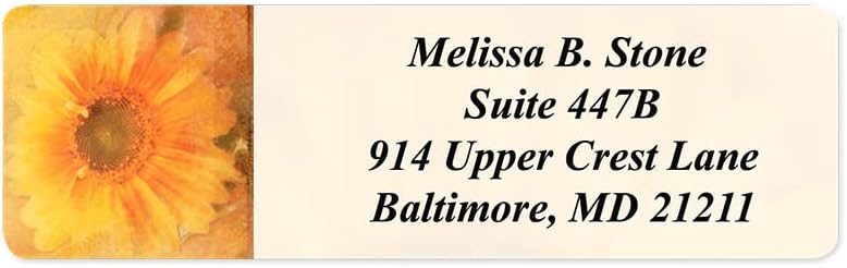 Golden Sunflower Designer Rolled Address Labels with Elegant Plastic Dispenser