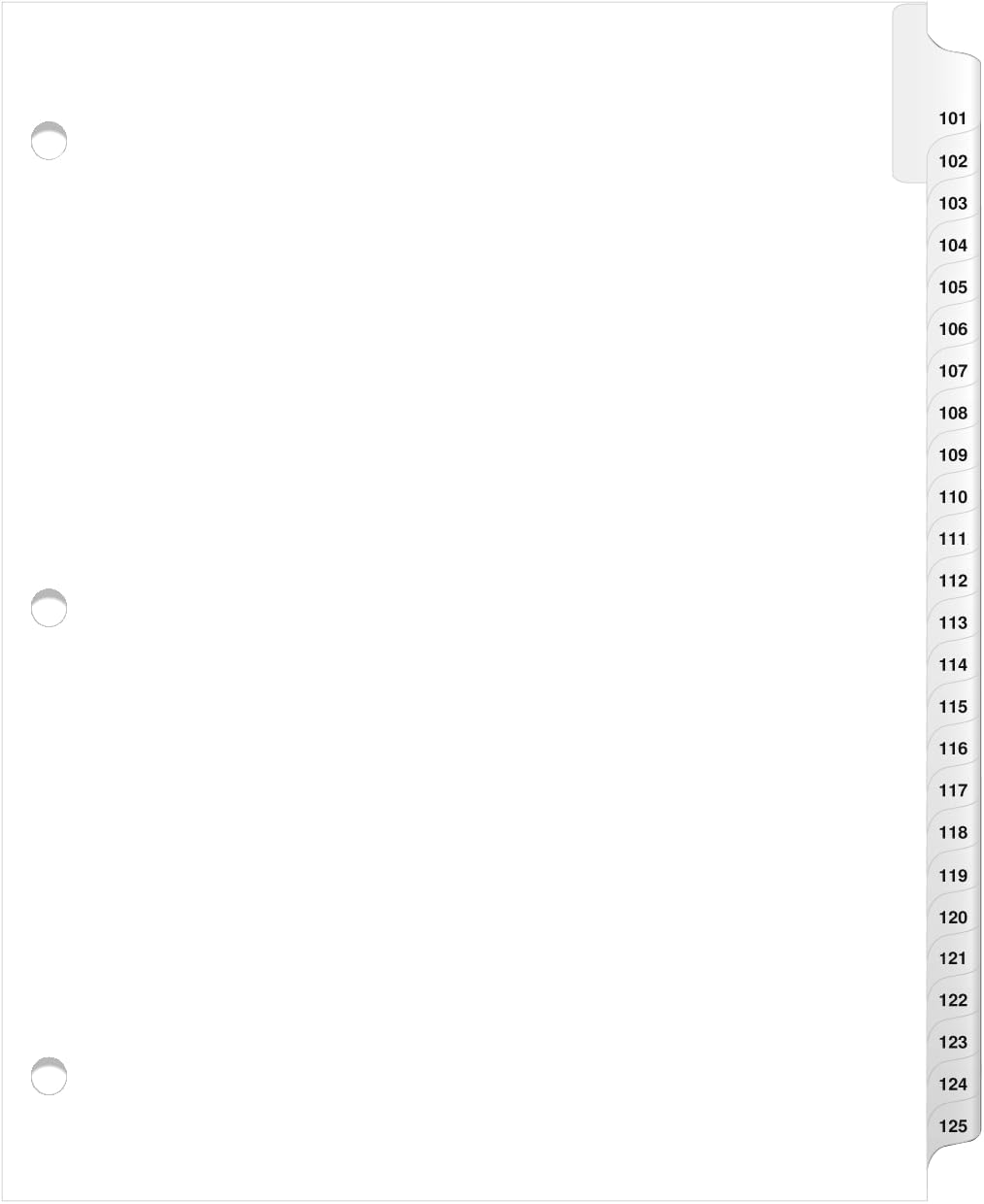 Exhibitindexesยฎ 3 Hole Punched Side Collated Exhibit Tabs - AVE Style Bold Tabs Letter Size - 101-125-Set