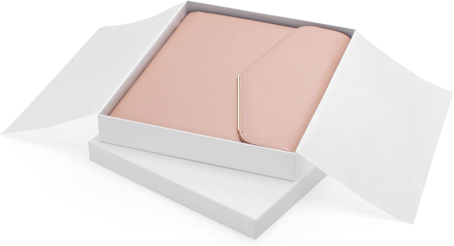 Padfolio Binder Organizer for Women | Faux Leather Portfolio Folder for Resume, Documents, Notebook, Tablet and Business Cards | Notepad Included - Pink with Gold Edge