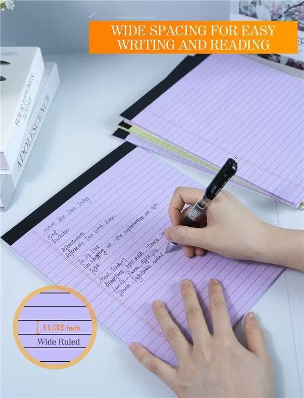 Legal Pads 8.5 x 11 Colored Note Pads 8.5 x 11 Note Paper, 6 Pack Purple Paper Pads 8.5 x 11 Wide Ruled Notepads, Colored Legal Pads 8-1/2 x 11 Writing Pad, Pink Notebook Paper 8.5 x 11, 30 Sheets/Pad