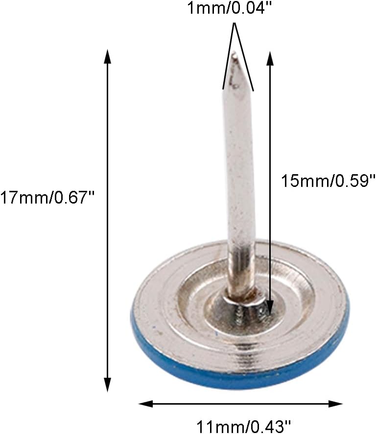 100Pcs Flat Head Upholstery Tacks Home Furniture Decor Tack Upholstery Nails Flat Push Pins Flat Thumb Tacks Blue (11mmx17mm)