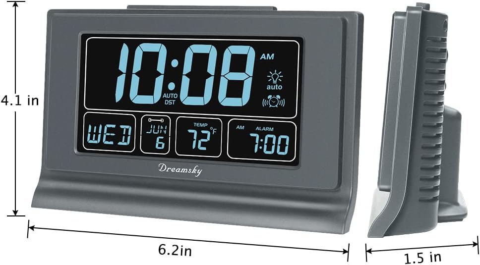DreamSky Digital Alarm Clock with Battery Backup, 5 Inch Large Display, Auto Set Clock, USB Charging Ports, 12/24H