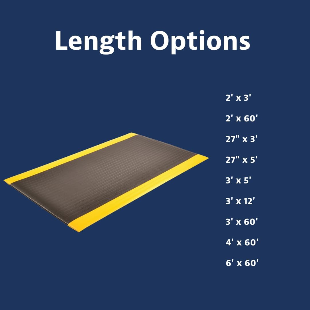 Notrax 410 Airug® 3' x 5' x 3/8" Anti Fatigue Mat, Enhanced Slip Resistance with Beveled Edges and Ribbed Surface, Ideal for Industrial and Commercial Workplaces, Black/Yellow, 410S0335BY
