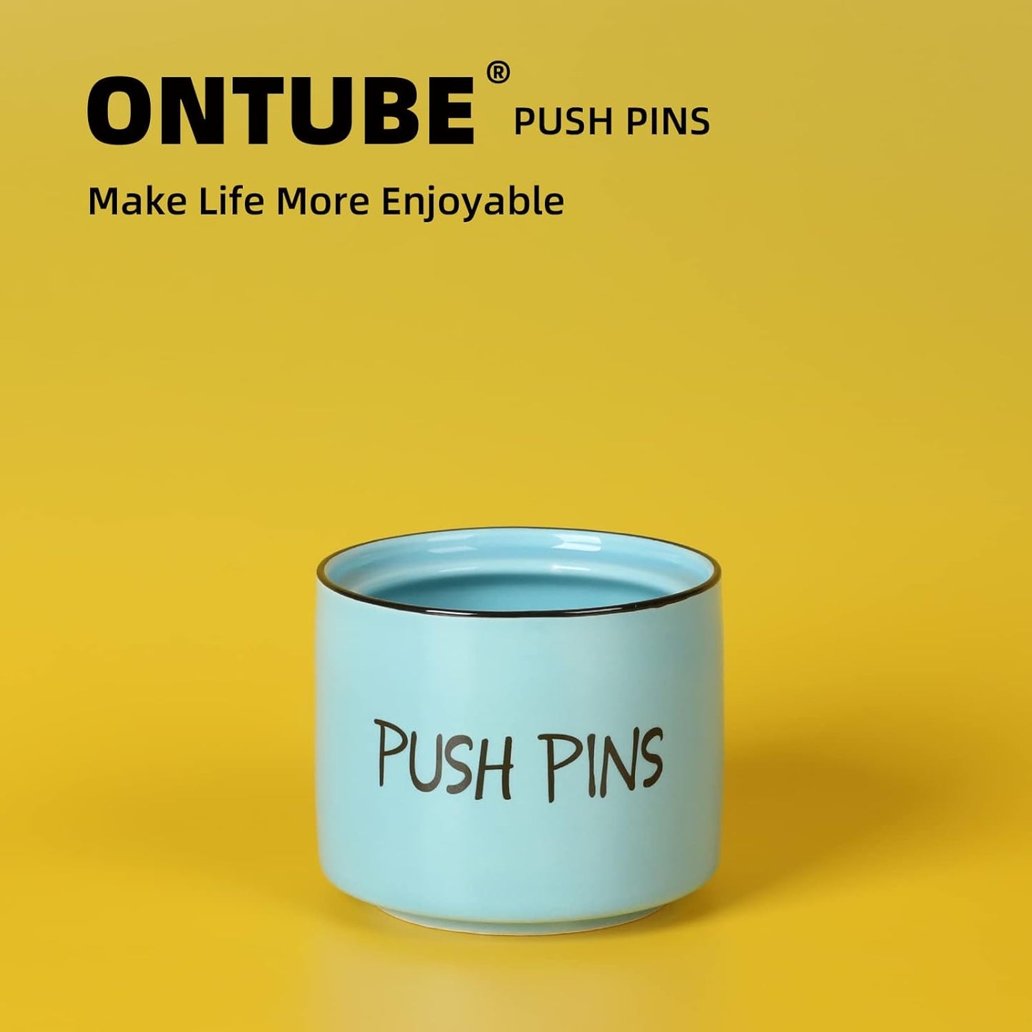 Ceramic Push Pins Holder, Paper Clips Dispenser Organizer for Desk and Binder Clips Holders Container for Office School Home Supplies 3.4Inch, Turquoise