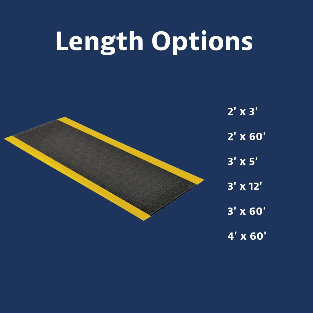 Notrax 411 Sof-Tred™ 2' x 60' x 9/16" Anti Fatigue Mat, Enhanced Slip Resistance with Beveled Edges and Pebbled Surface, Ideal for Industrial and Commercial Workplaces, Black/Yellow, 411R0424BY