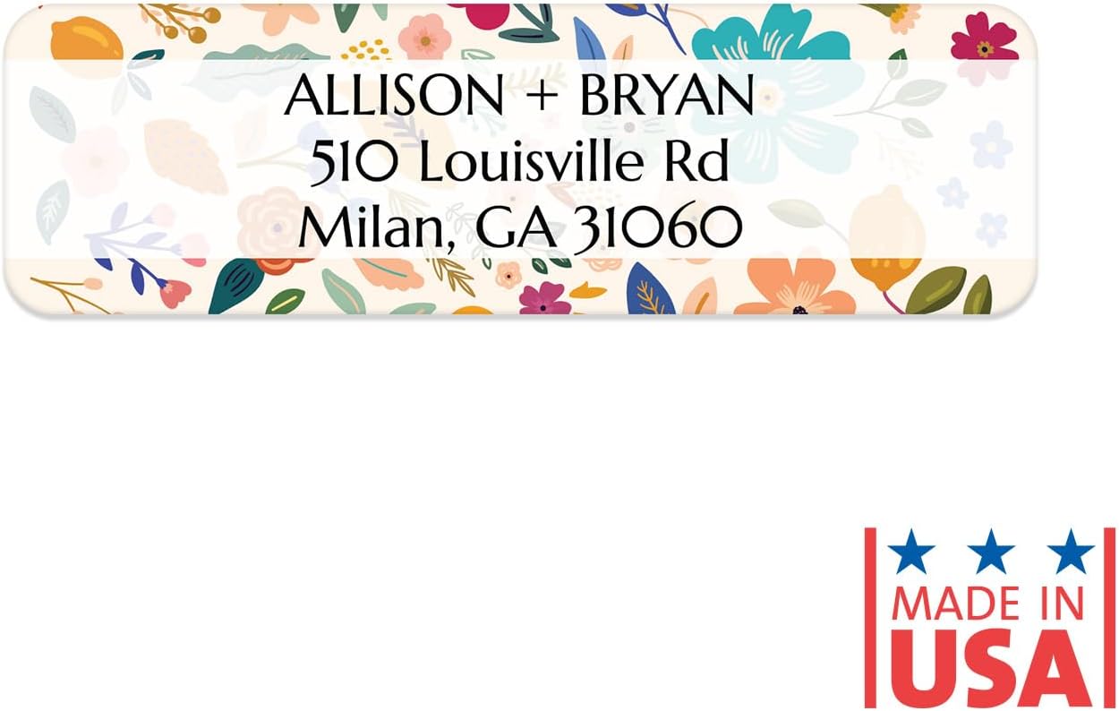 Multicolored Floral Print Rolled Address Labels / 500 Personalized Return Address Labels/Designer Address Stickers in Elegant Plastic Dispenser