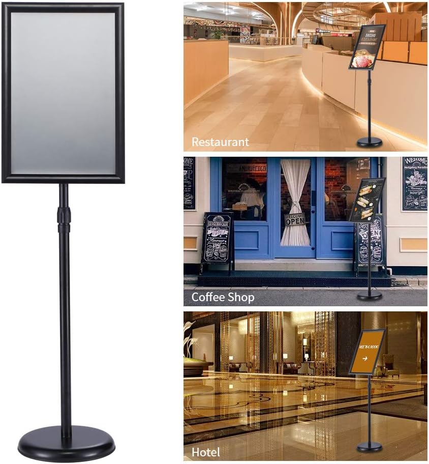 11x17 Inch Pedestal Standing Sign Holder Stand Poster Stand , Black Adjustable Floor Standing Sign Holder with Aluminum Snap Open Frame for Vertical/Horizontal Sign Display