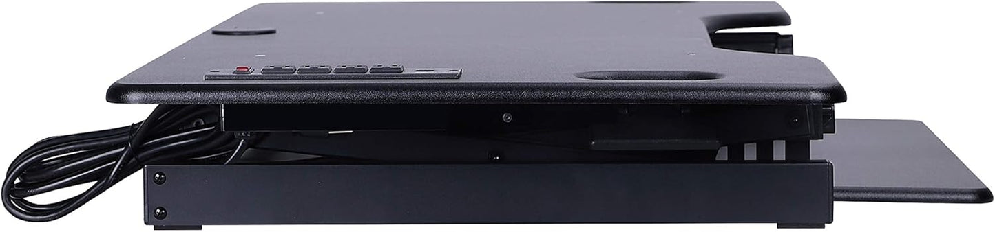 Rocelco 46" Height Adjustable Standing Desk Converter - Desktop AC USB Charger - Sit Stand Up Triple Monitor Riser - Tall Computer Workstation - Retractable Keyboard Tray - Black (R DADRB-46-ACUSB)