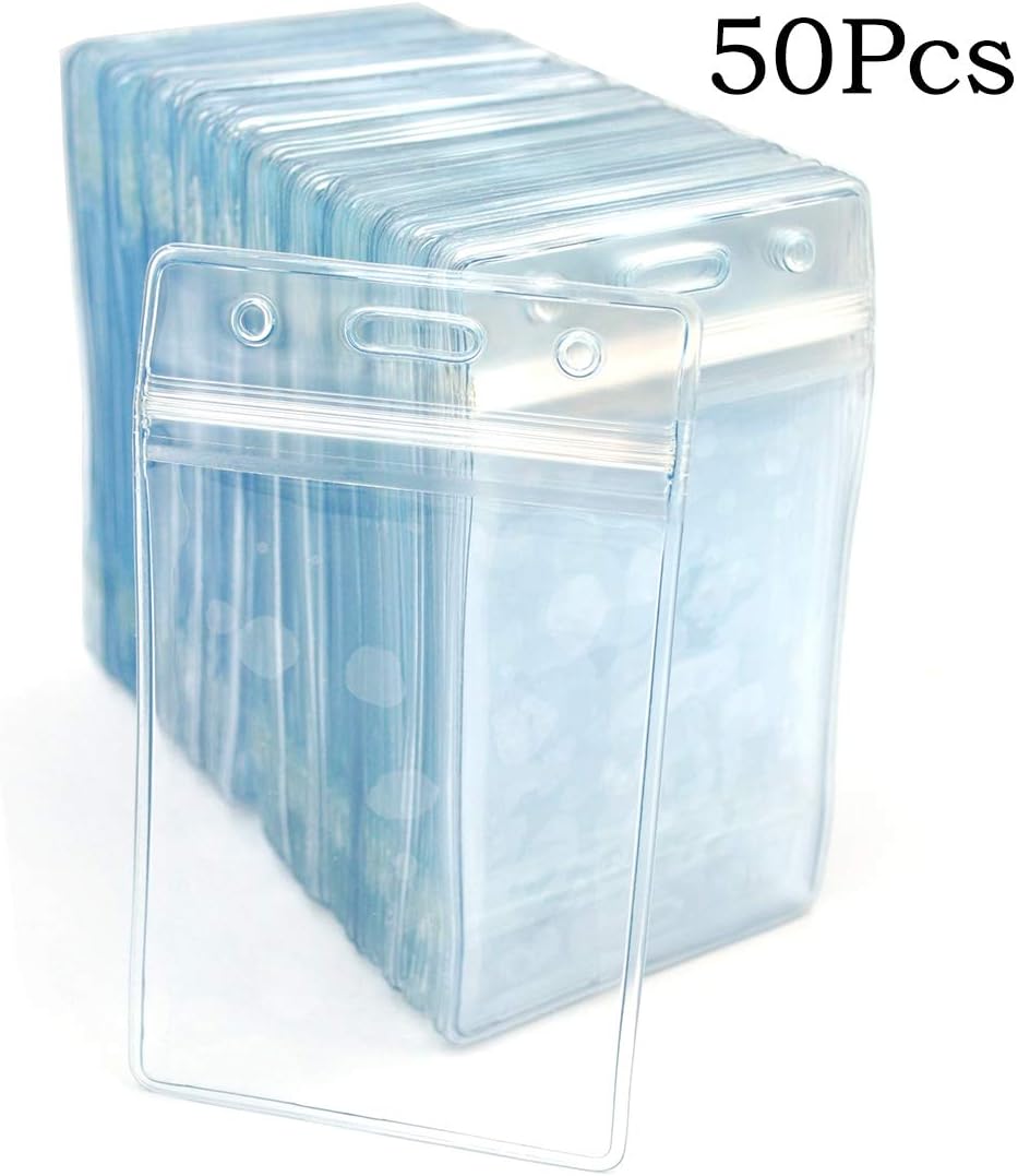 Bird Fiy Lanyards with Id Holder Badges Name Tags 50 Pack Lanyards with Bulldog Clip and 50 Pack Waterproof Clear Plastic Vertical Name Tag Badge ID Card Holders (Navy Blue)