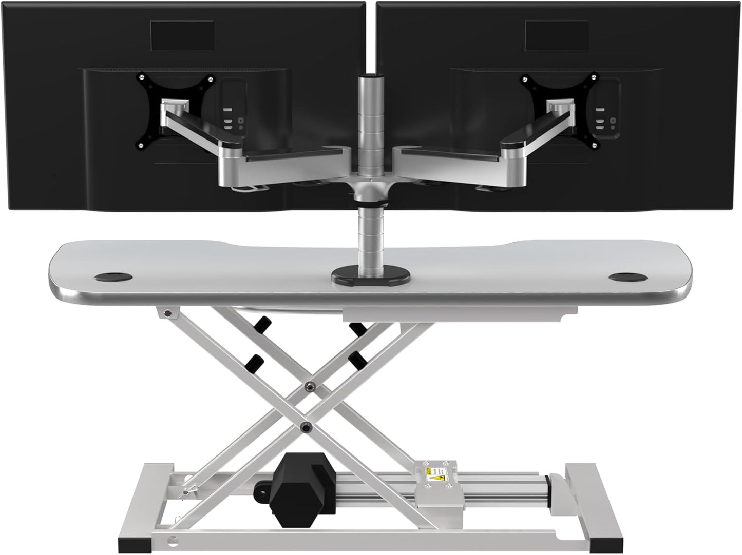 VERSADESK® PowerPro™ Elite 40” x 24" – App Controlled Electric Standing Desk Converter w/USB Charging Port. Raises up to 20”. Fully Assembled – Includes LED Lights. Supports 80 lbs. – White