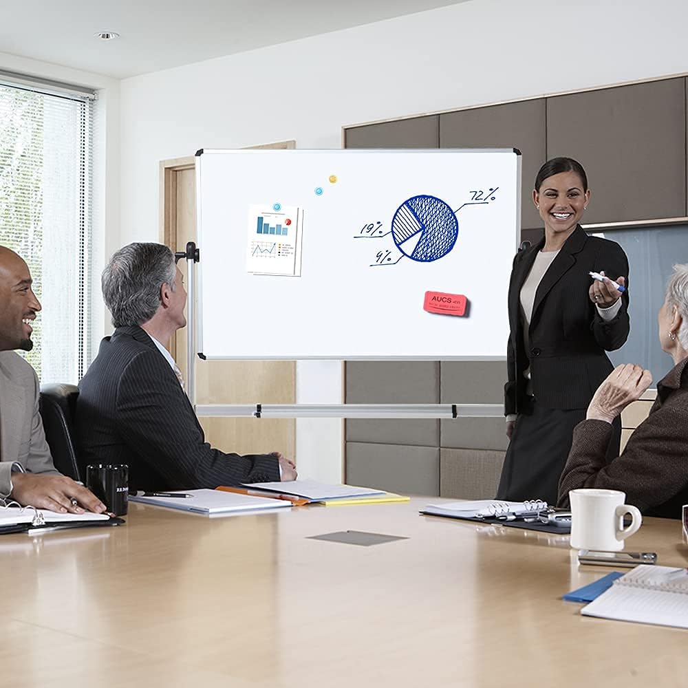 VIZ-PRO Double-Sided Magnetic Mobile Whiteboard, 72 x 48 Inches, Rolling Dry Erase Board Easel Stand on Wheels with Aluminium Frame for School Office Home 6' x 4'