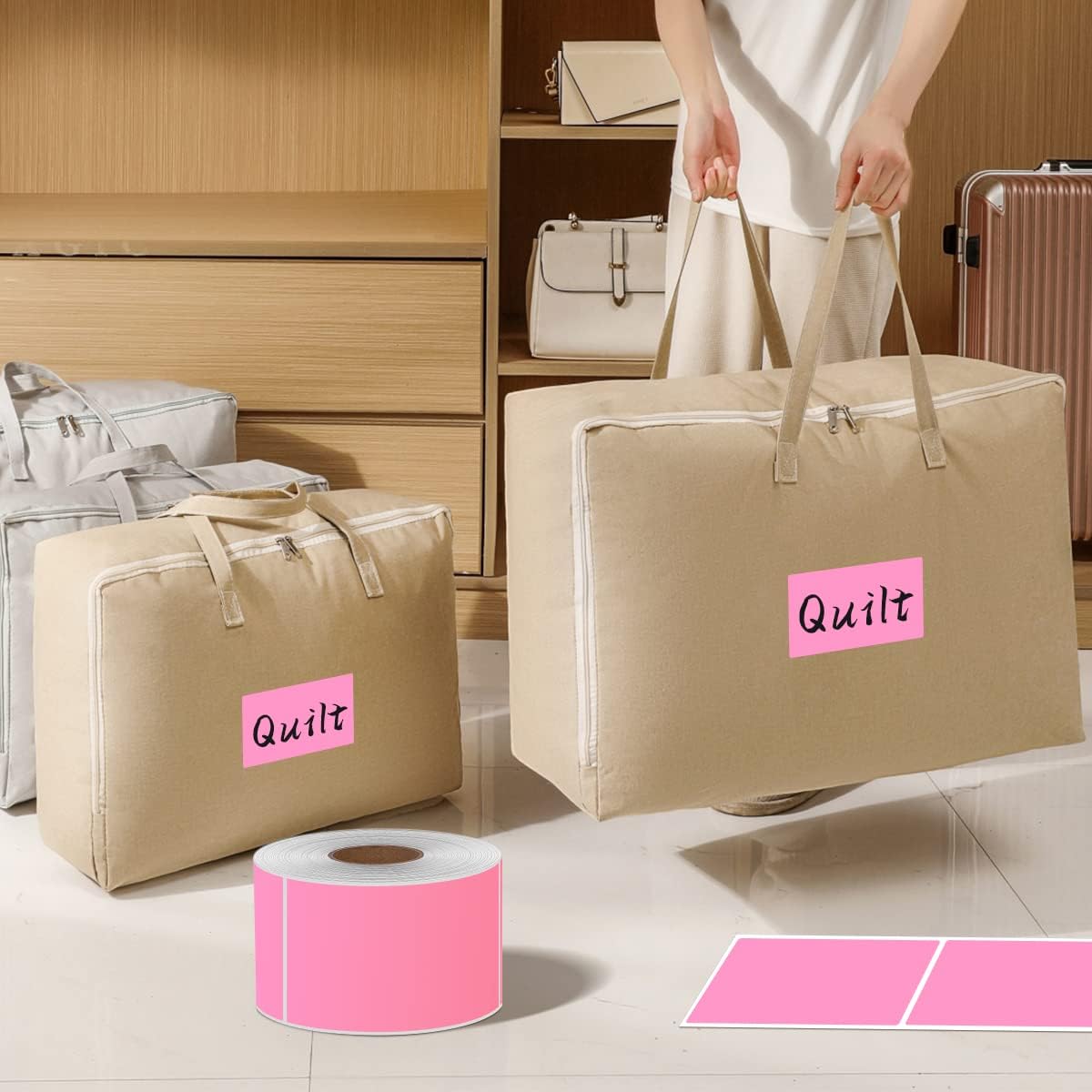 PARLAIM 5" x 3" Rectangle Color Coding Labels,500 per Inventory Labels Color Code Stickers Dispenser Box,Pink Sticker Labels for Inventory,Family School Storage Bins Label(Pink)