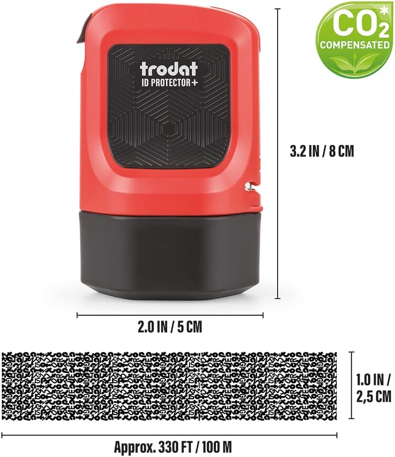 Trodat ID Protector+ Ink Roller – Identity Theft Protection Roller Stamp with Integrated Box & Letter Opener (3in1) – incl. 3 Refill Inks