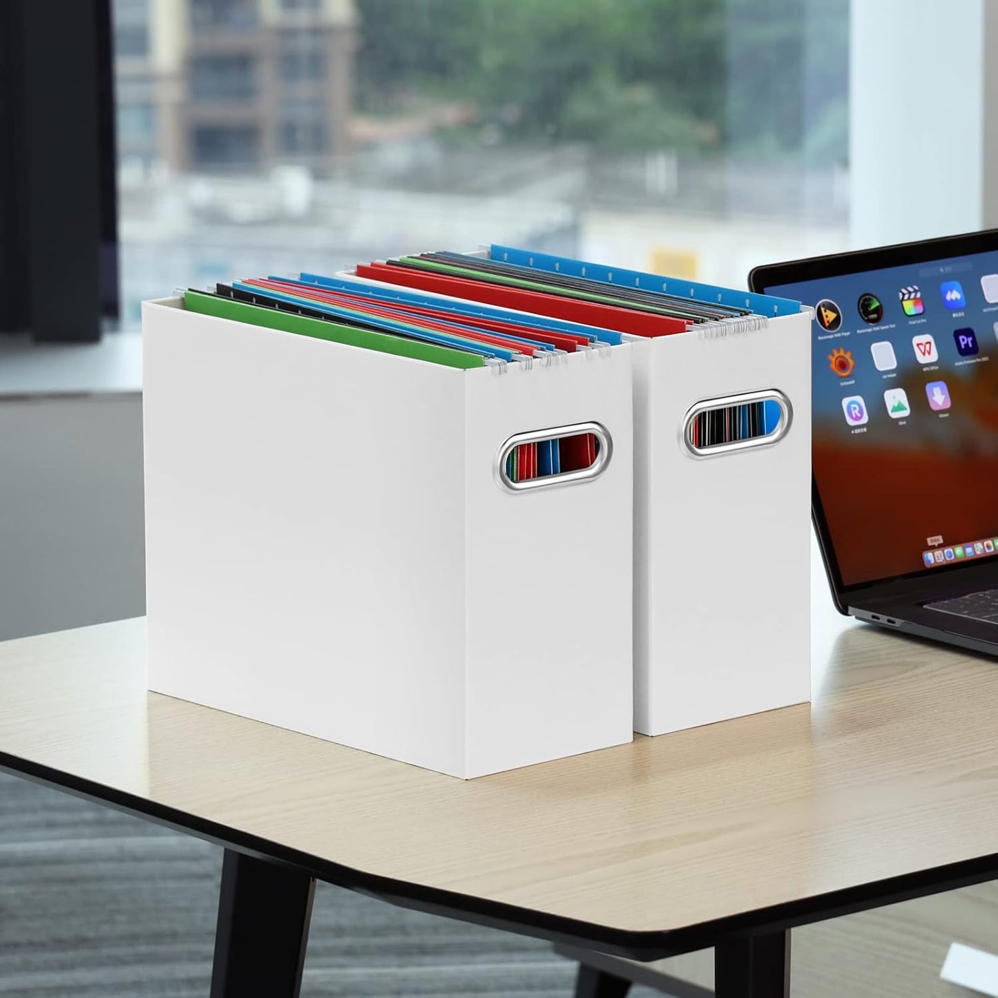 Oterri File Organizer, 1 Pack Small Storage Box, Cardboard File Folder Organizer, Collapsible File Box for Hanging File Folders Letter Size, Portable Filing Organizer with Handle (White)