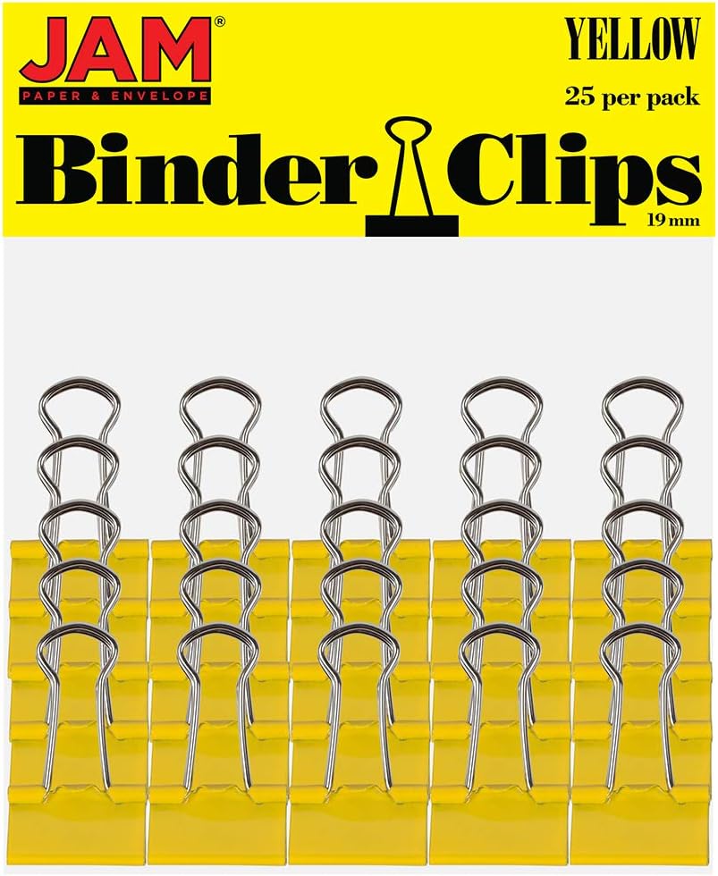 JAM PAPER Colorful Binder Clips - Small - 3/4 Inch (19 mm) - Yellow Binderclips - 25/Pack
