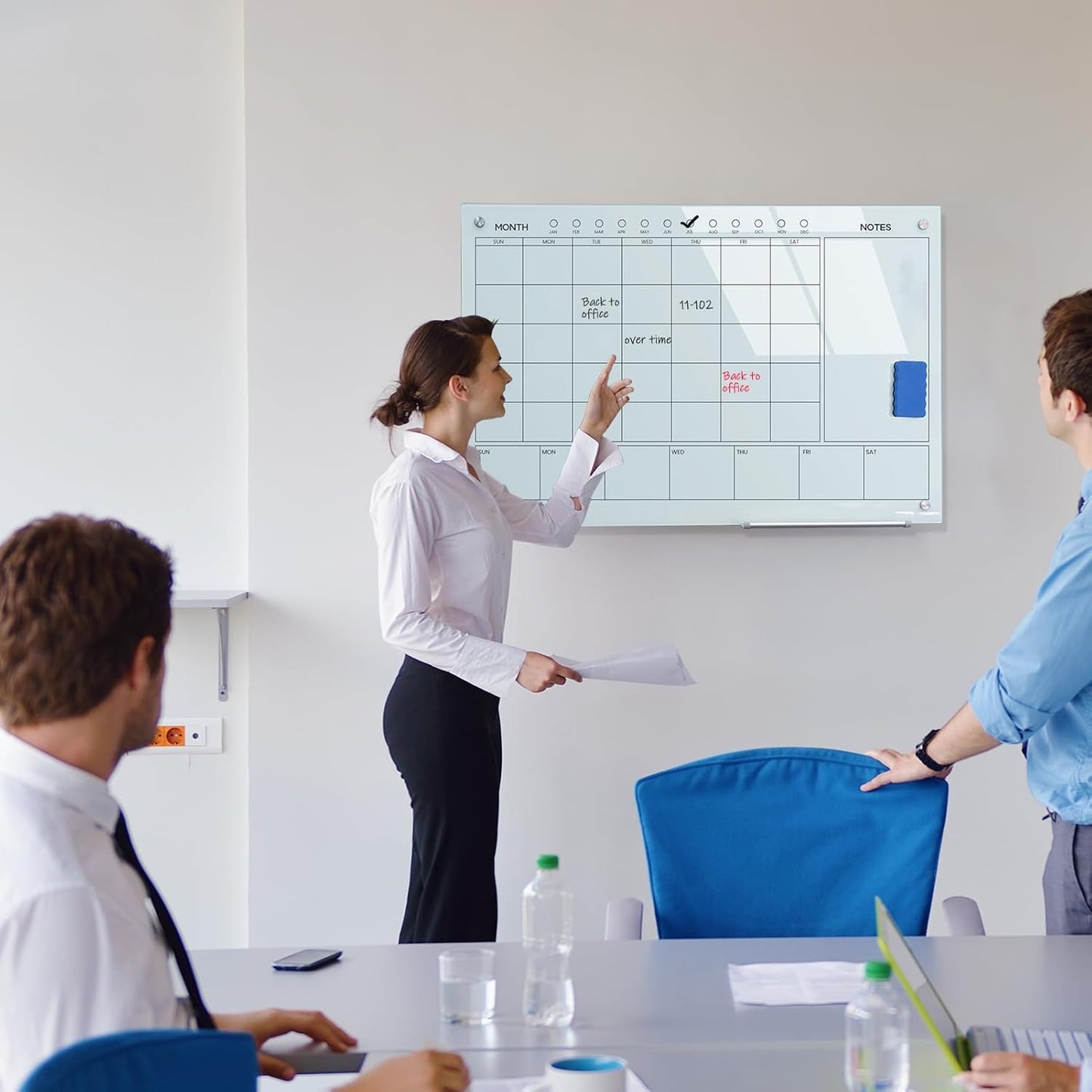 Magnetic Glass Whiteboard 36X24 Monthly Planner Calendar Dry Erase Board for Home, School, Office, Frameless, with Markers, Marker Tray, Eraser, Magnets (White)