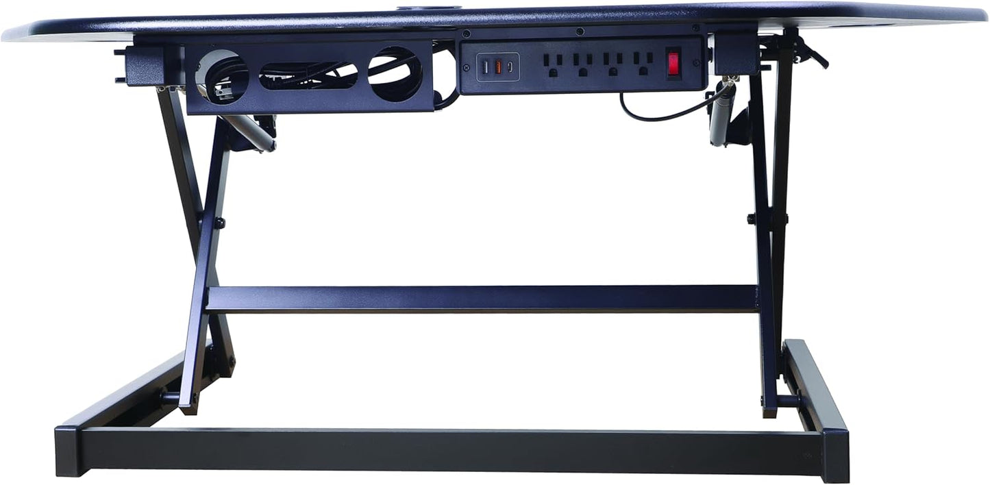 Rocelco 46" Height Adjustable Corner Standing Desk Converter with AC Outlet and USB Charger - Sit Stand Up Dual Monitor Tabletop Riser Workstation - Large Keyboard Tray - Black (R CADRB-46-ACUSB)