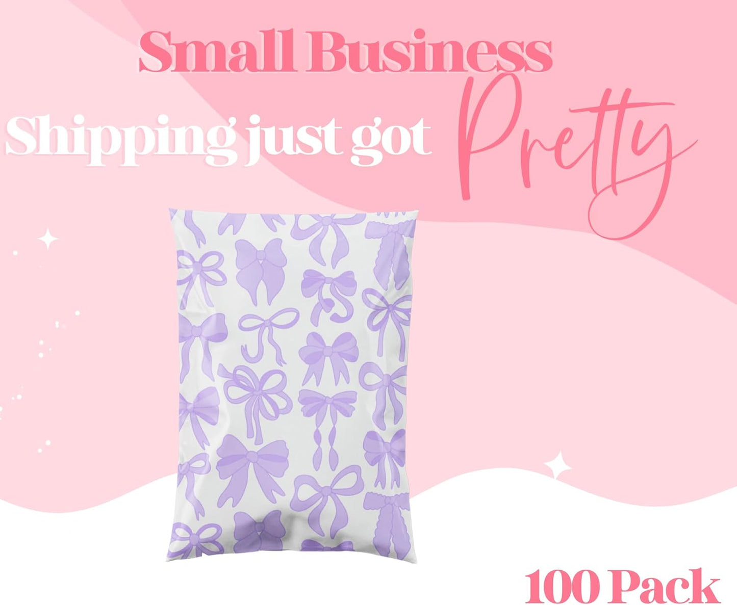 10x13 Designer Poly Mailer 100 Pack Heavy Duty Waterproof Self Seal Shipping Bags for Small Business Large Mailing Envelopes Bulk Tear Resistant Packaging Purple Bows