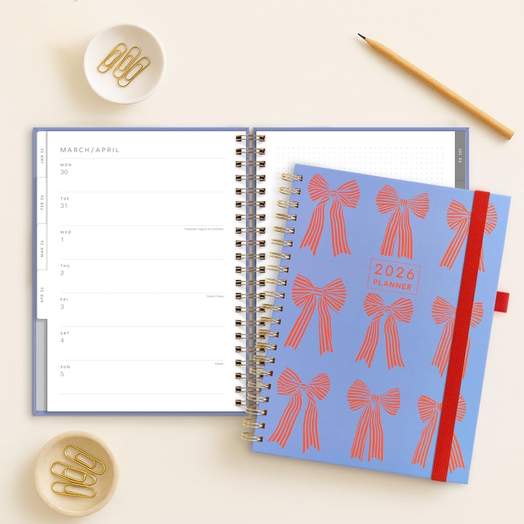 And Per Se 2026 Planner with Pattern, A4 Size-Daily, Weekly & 18-Monthly Leather Hardcover Planner, Daily Schedule, Monthly Tabs, 100 GSM Thick Paper(Bowknot Pattern)