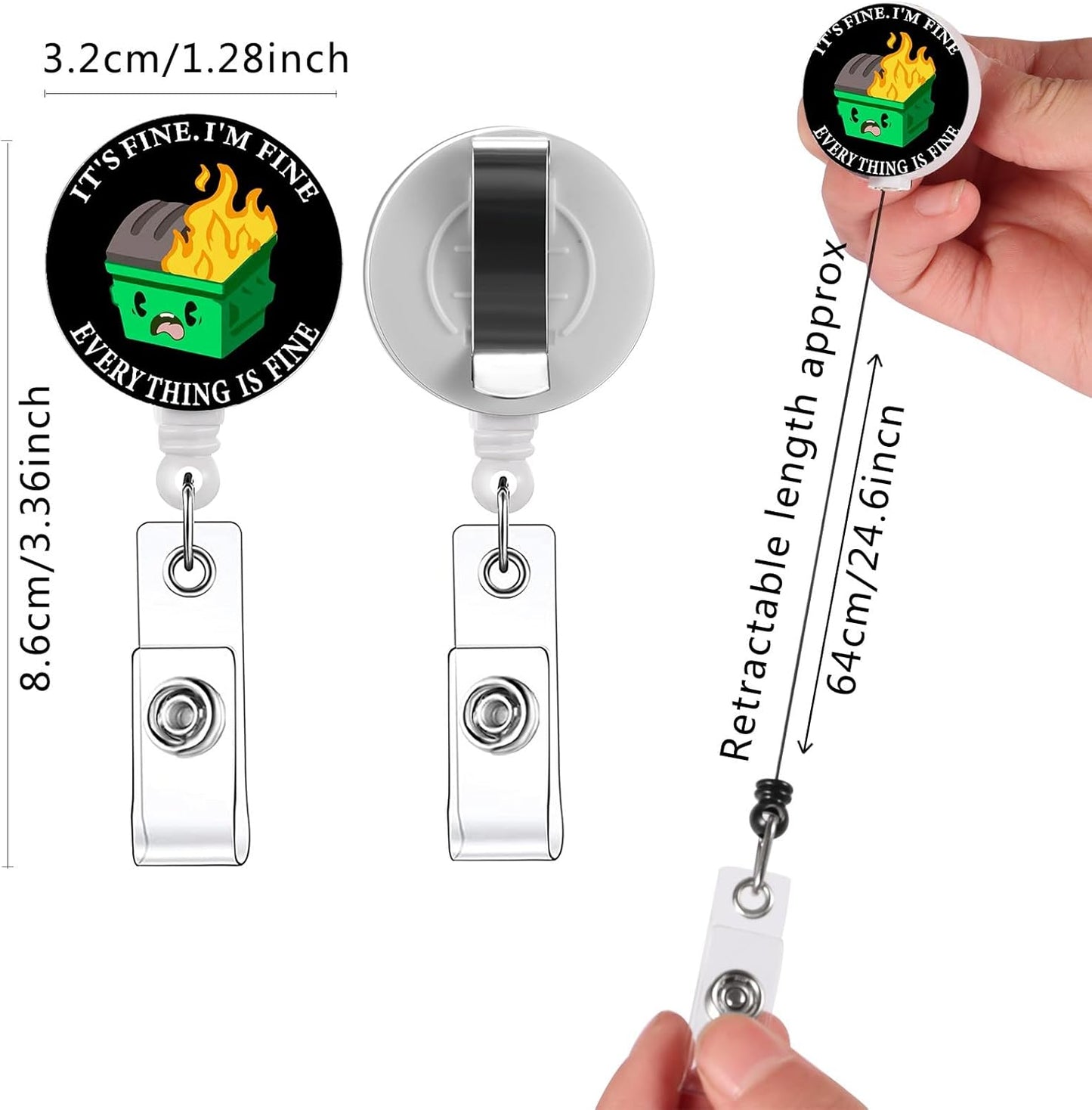 5 Cute CNA Badge Holders,Retractable Dumpster Fire Lanyards for Hard Badge Accessories by Nurse Nursing Students