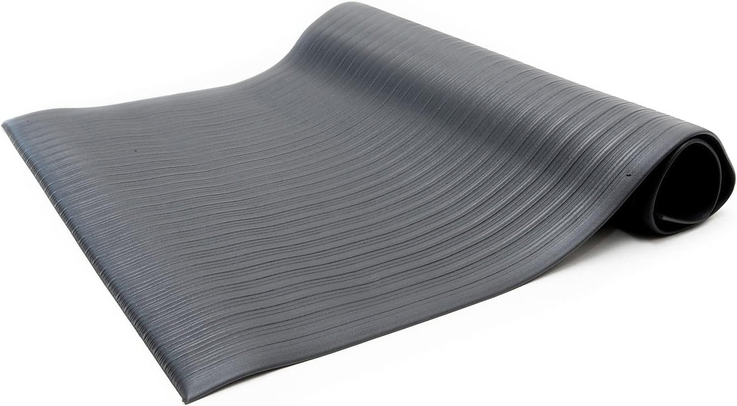 Anti Fatigue Floor Mat (Made in USA), 2 Feet Wide x 3 Feet Long x 5/8 Inches Thick, Ribbed Pattern Top, Black, Bevelled on All Four Sides, RoHS and REACH Compliant