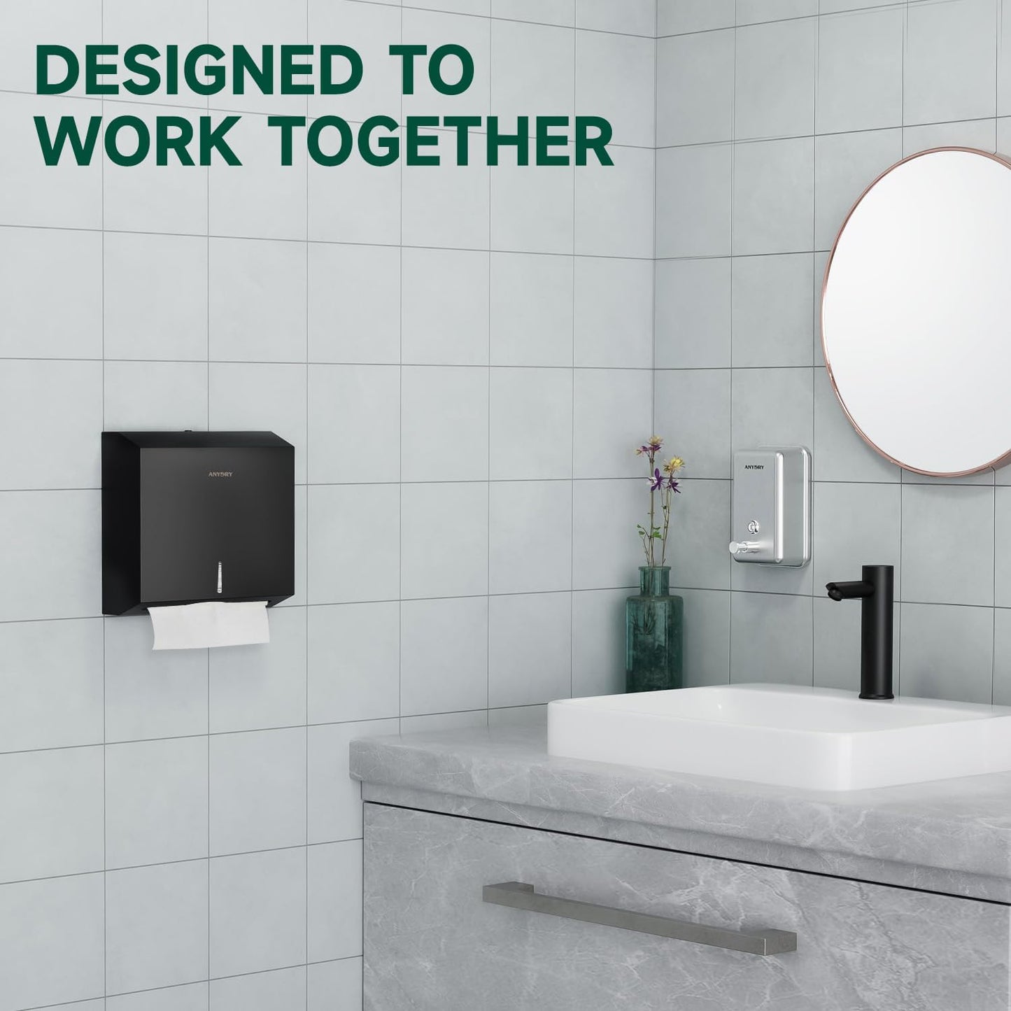 Wall Mount Paper Towel Dispenser 250-Sheet Capacity Matte Black Stainless Steel Lockable Fits Multifold/Z-Fold Towels (Folded Size ≤ 10.6" x 3.9")