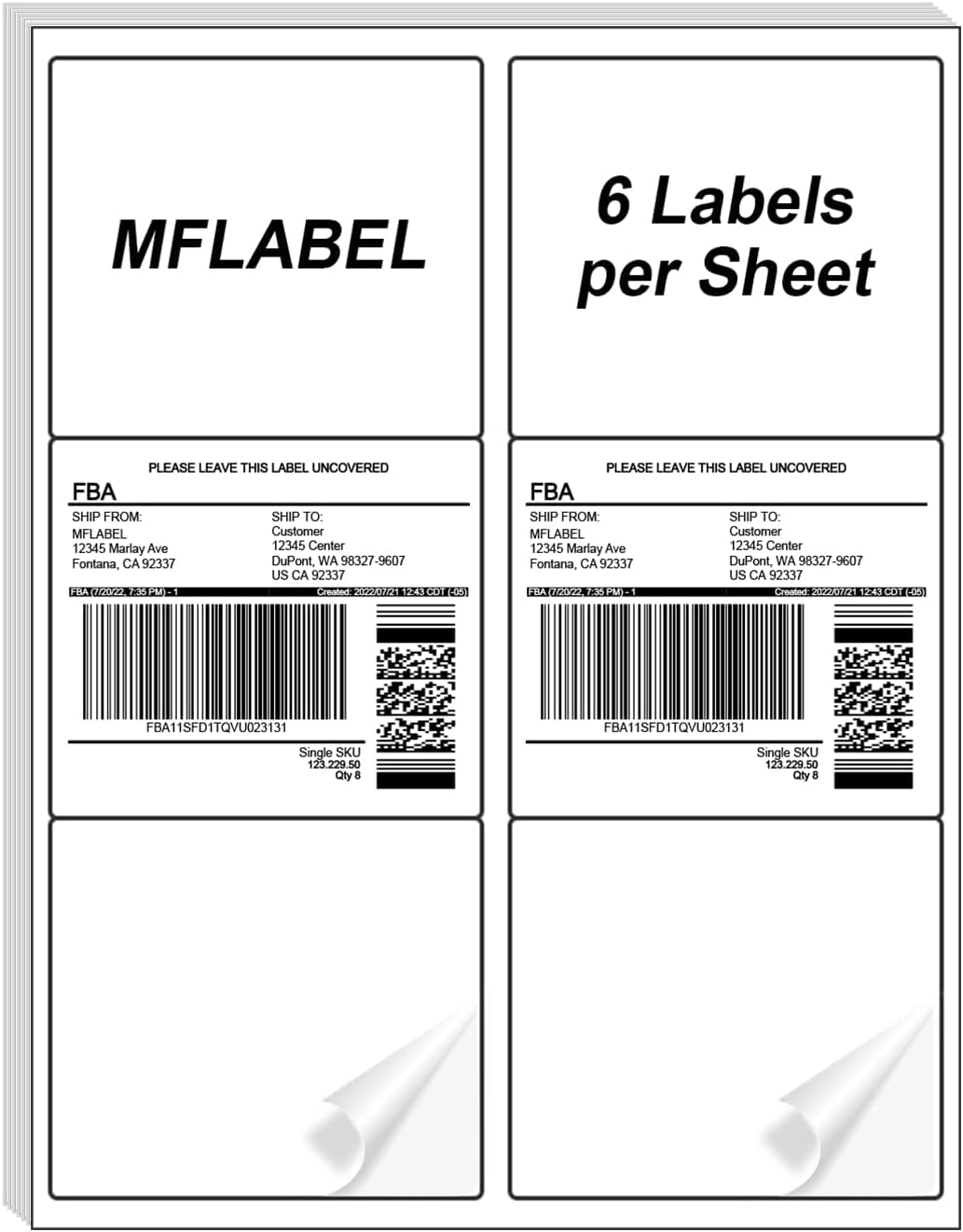 MFLABEL 3.3" x 4" White Shipping Address Labels, 6-UP, Easy to Peel, 6000 Labels (1000 Sheets) for Laser/Ink Jet Printer