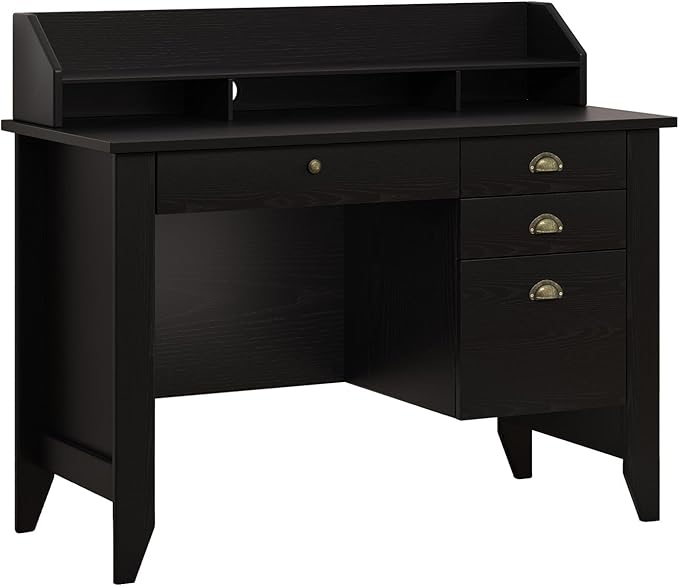 4 EVER WINNER Black Desk with Drawers, Small Desk with File Drawer and Monitor Stand, Computer Desk with Storage, Writing Desk for Bedroom Home Office, Black