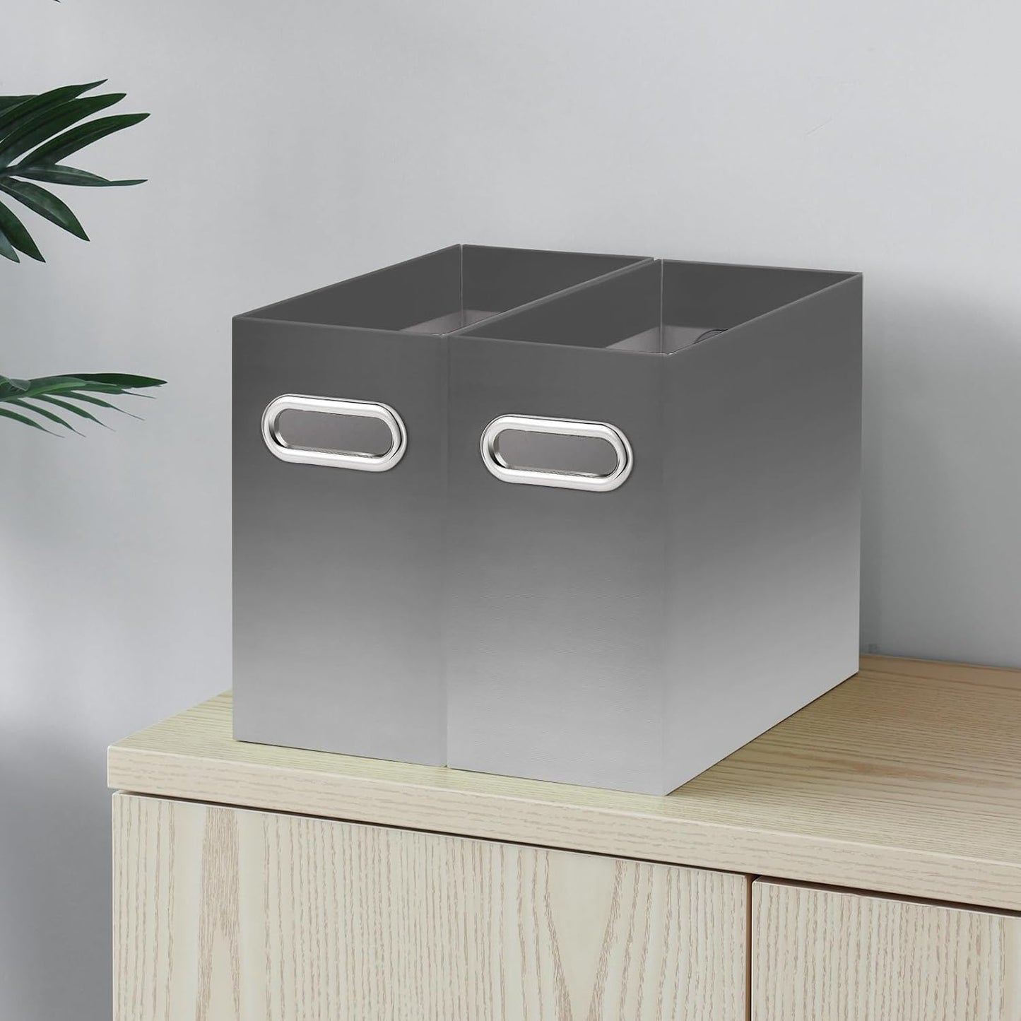 Oterri File Organizer, 2 Packs Small Storage Box, Cardboard File Folder Organizer, Collapsible File Box for Hanging File Folders Letter Size, Filing Organizer with Handle (Gradient Light gray)