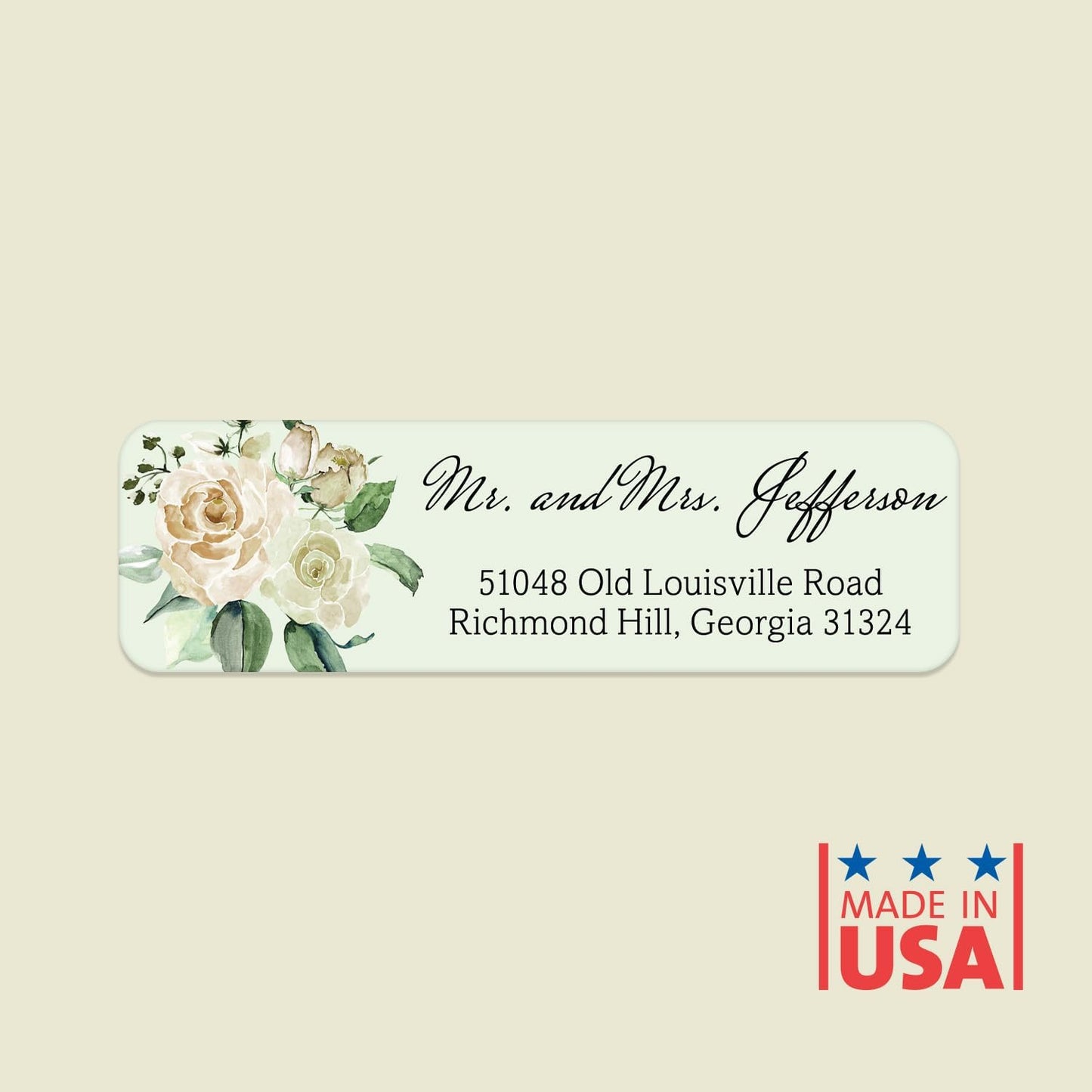 Green Watercolor Floral Rolled Address Labels / 250 Personalized Return Address Labels/Designer Address Stickers in Elegant Plastic Dispenser