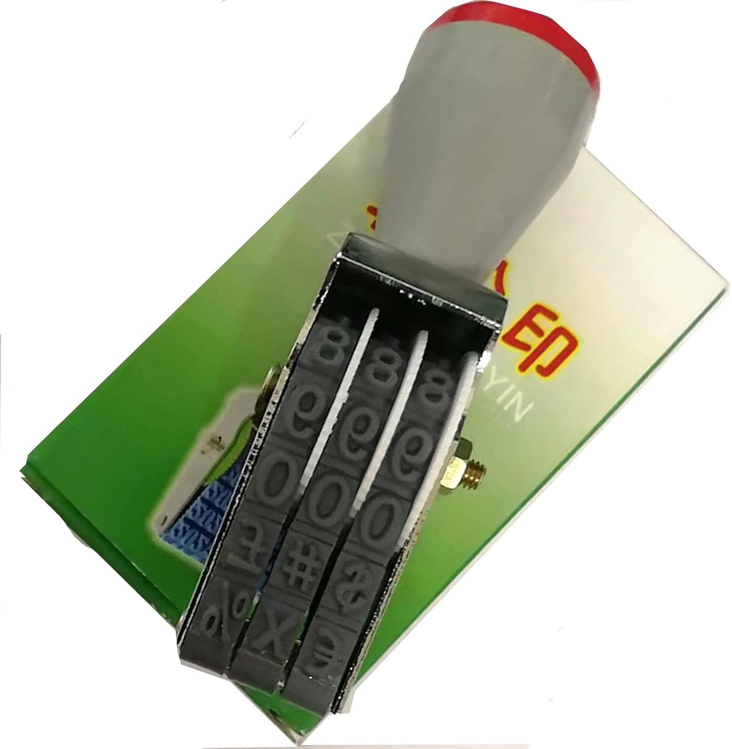 WANLIAN 3-Digit Adjustable Rubber Number Stamp - Customizable 0-9 Numbers & Symbols for Packaging, Office, Labels (18x7mm Imprint, Gray-Red)