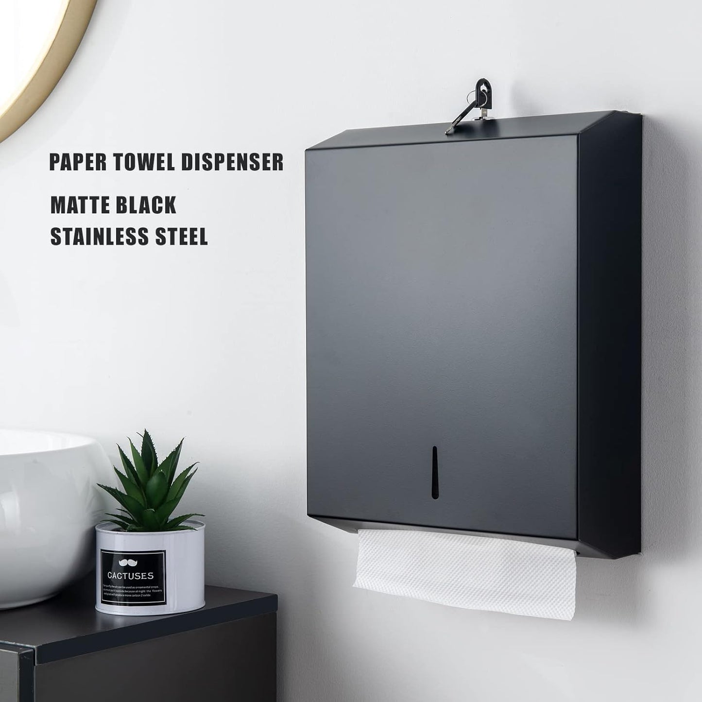 Paper Towel Dispenser Wall Mount Commercial c fold Multifold Trifold, Touchless Hand Towel Dispenser with Lock, (Matte Black)