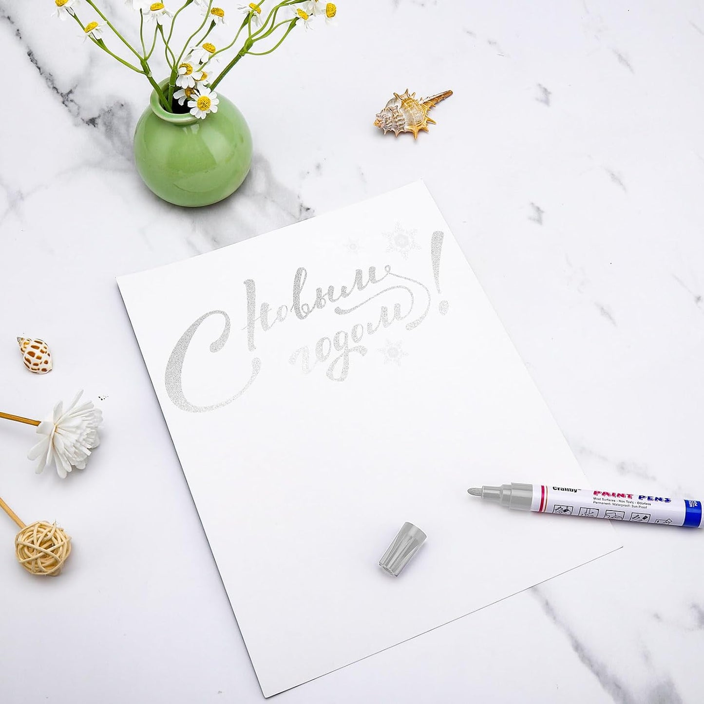 Silver Paint Markers, 2 Pack Oil-Based Waterproof Quick Dry Permanent Paint Pen Set for Rocks Painting, Wood, Fabric, Plastic, Canvas, Glass, Mugs, Metal, Tire, Stone, DIY Craft