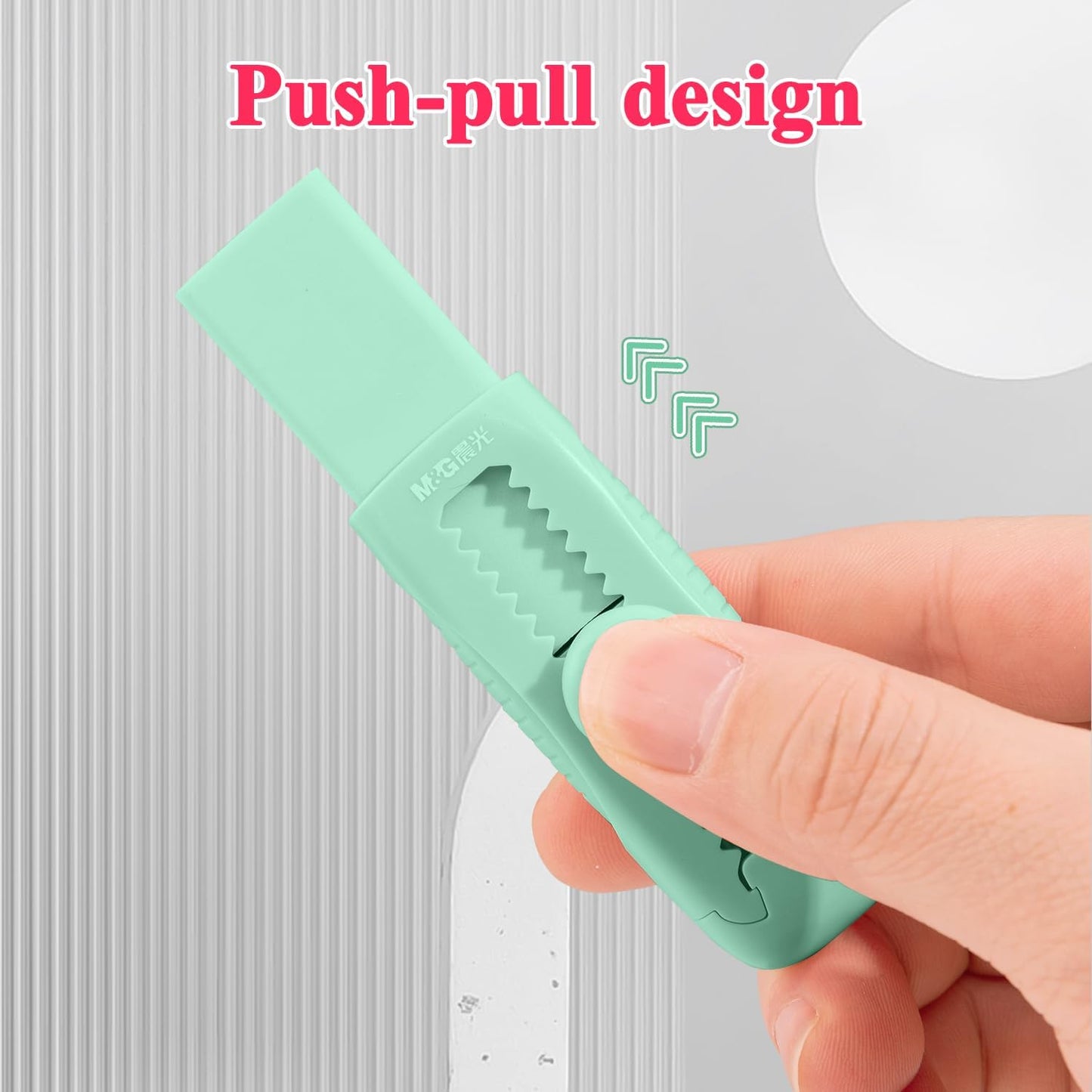 M&G 4+1 Pack Rubber Erasers Sliding Retractable Eraser, Soft Cute Erasers Push Pull Large Pencil Eraser with Plastic Sleeve 4 Refill Eraser for Students Kids, School Office Home Supplies (Green)