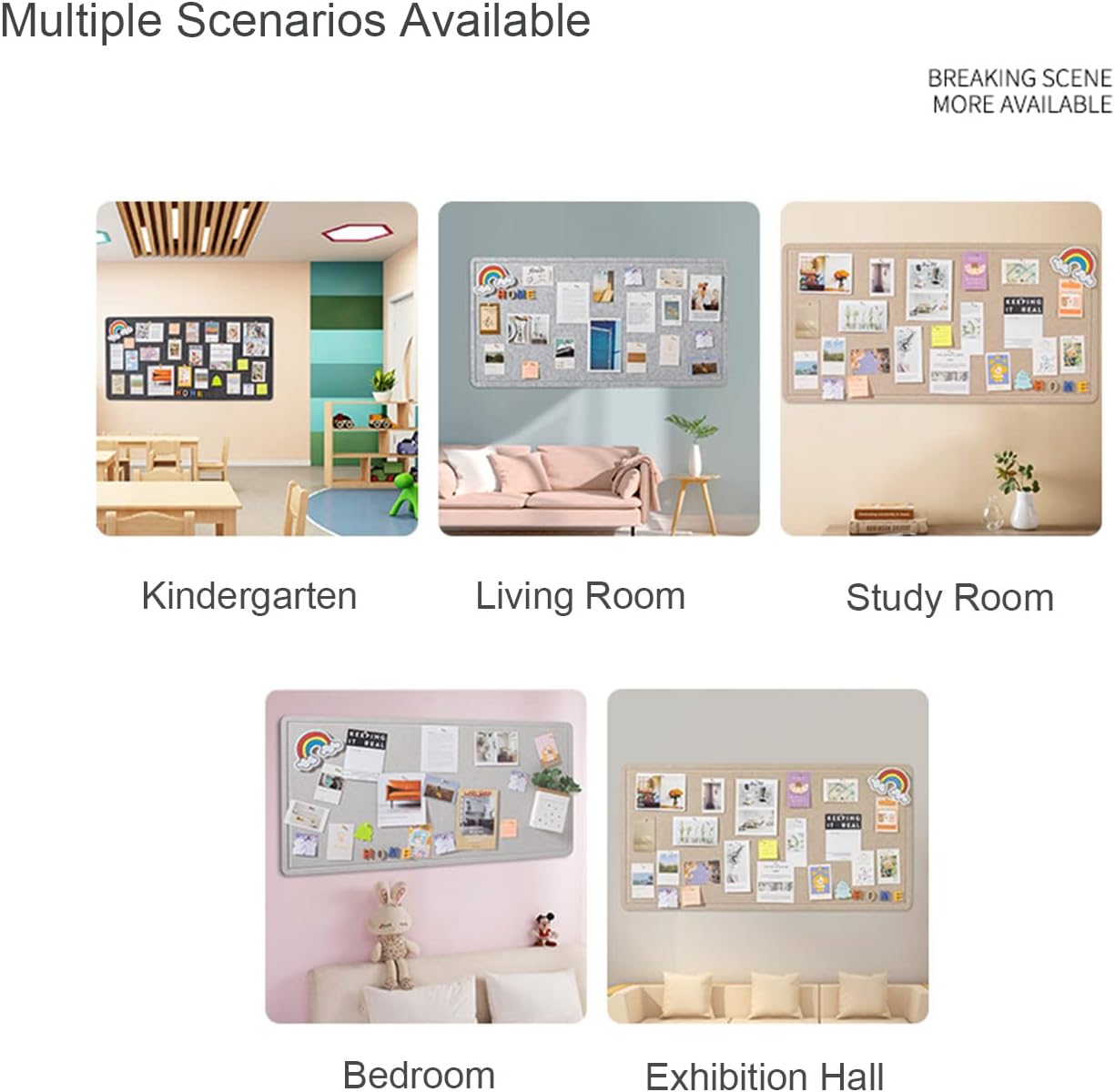 Large Bulletin Board, Foldable 60x36 Inches Cork Board Alternative, Large Felt Board Decorative Pin Board for Wall, Foldable Photo Board Self-Adhesive Vision Board with 36 Pushpins White