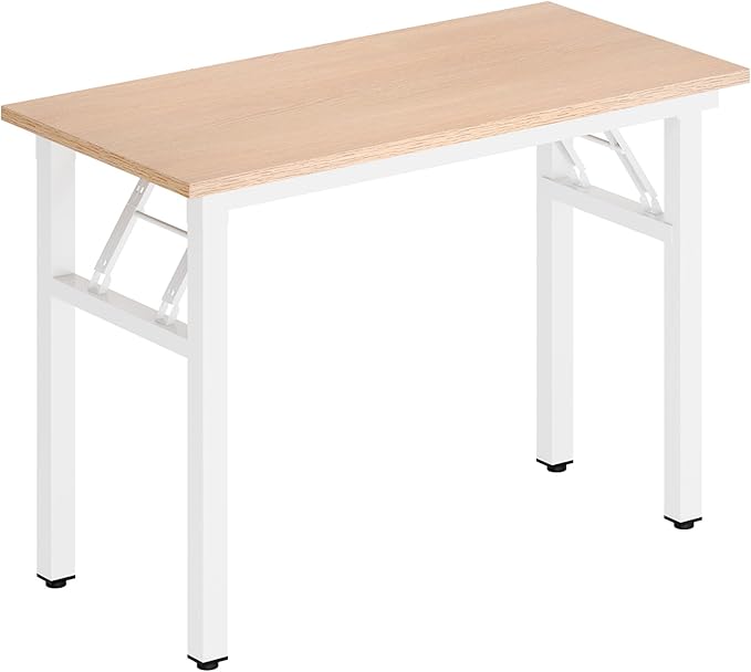 DlandHome Folding Desk Small Desk 31.5 inches Computer Desk for Home Office Folding Table Writing Table for Small Spaces No Assembly Required Pink Oak & White Frame