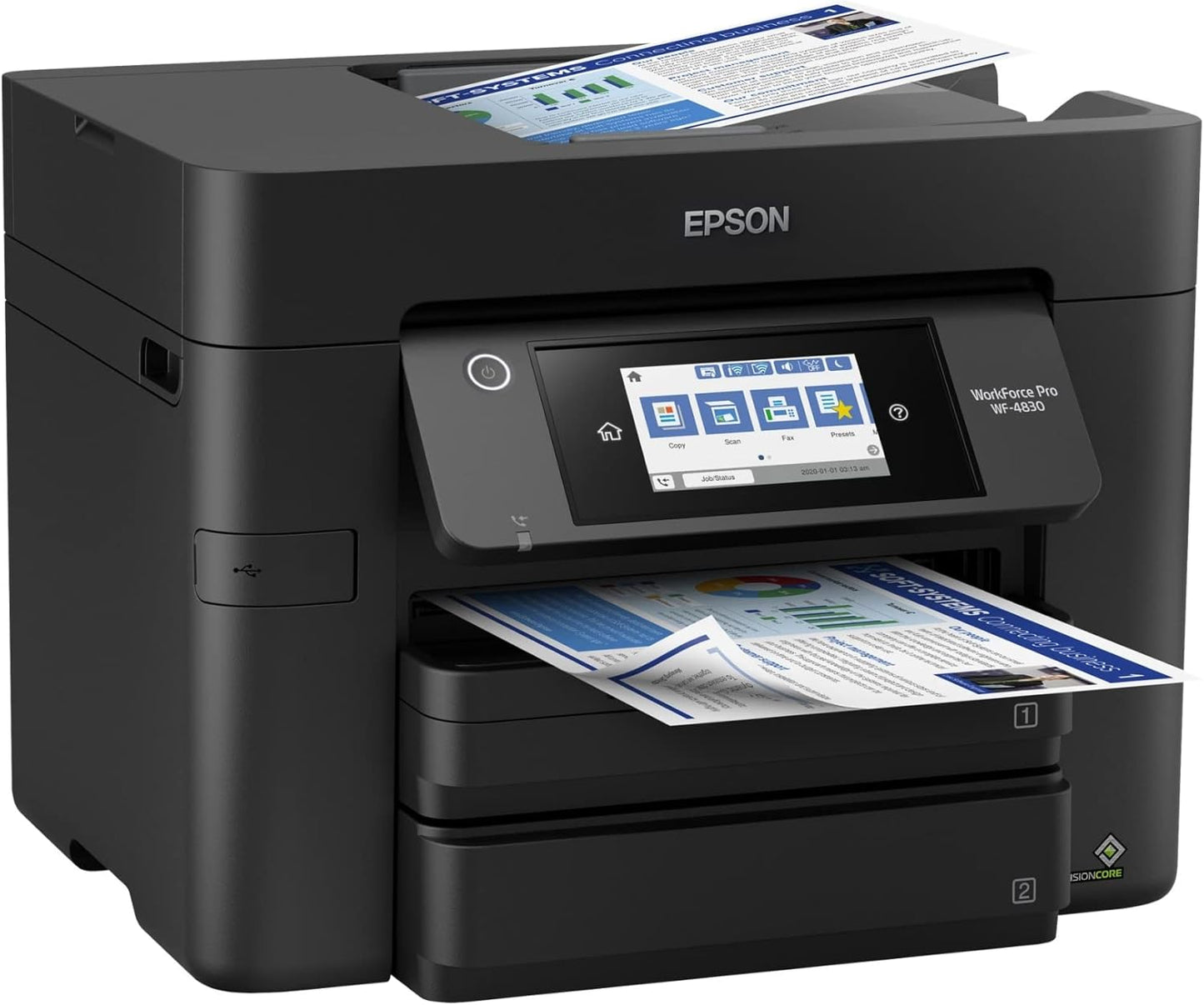 Epson Workforce Pro WF-4830 Wireless All-in-One Printer with Auto 2-Sided Print, Copy, Scan and Fax, 50-Page ADF, 500-sheet Paper Capacity, and 4.3" Color Touchscreen, Works with Alexa, Black, Large
