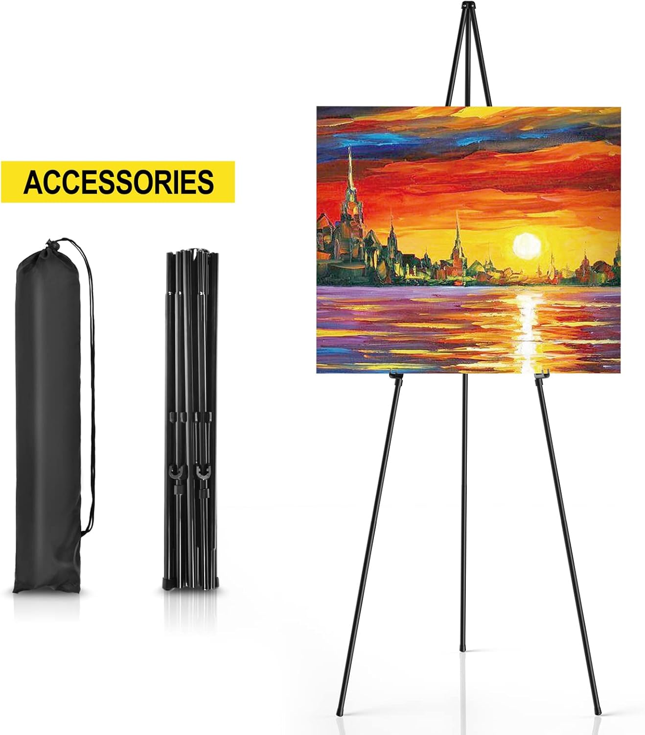 Display Black Easel Stands - 63" Artist Instant Tripod Collapsible Portable Floor Easels - Adjustable Art Poster Easy Folding Metal Stand for Display Show, Wedding, Painting - 2pack