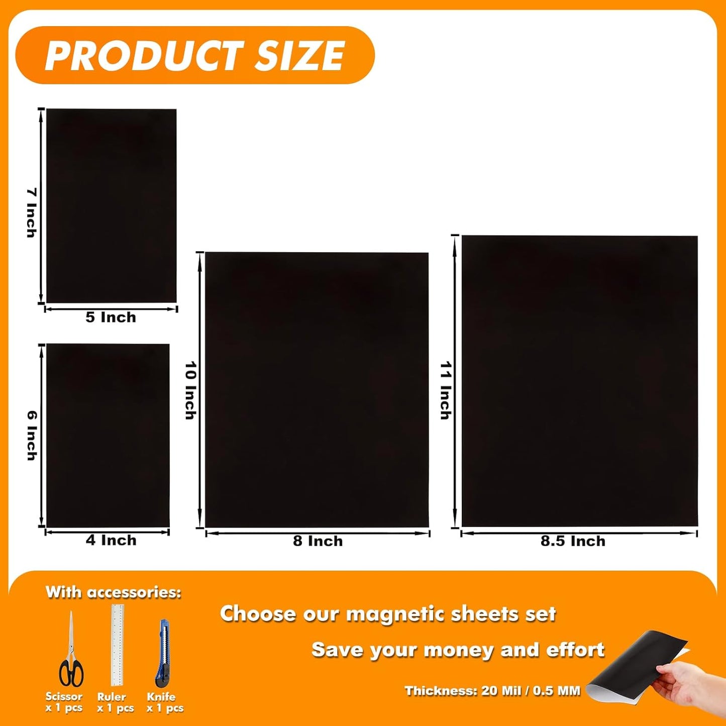 Adhesive Magnetic Sheets 8 x 10 Inch, 30 Packs Magnetic Sheets with Adhesive Backing - 0.5mm Thickness Flexible Magnet Sheets for Dies Storage, Craft Projects, Photos, School, Office