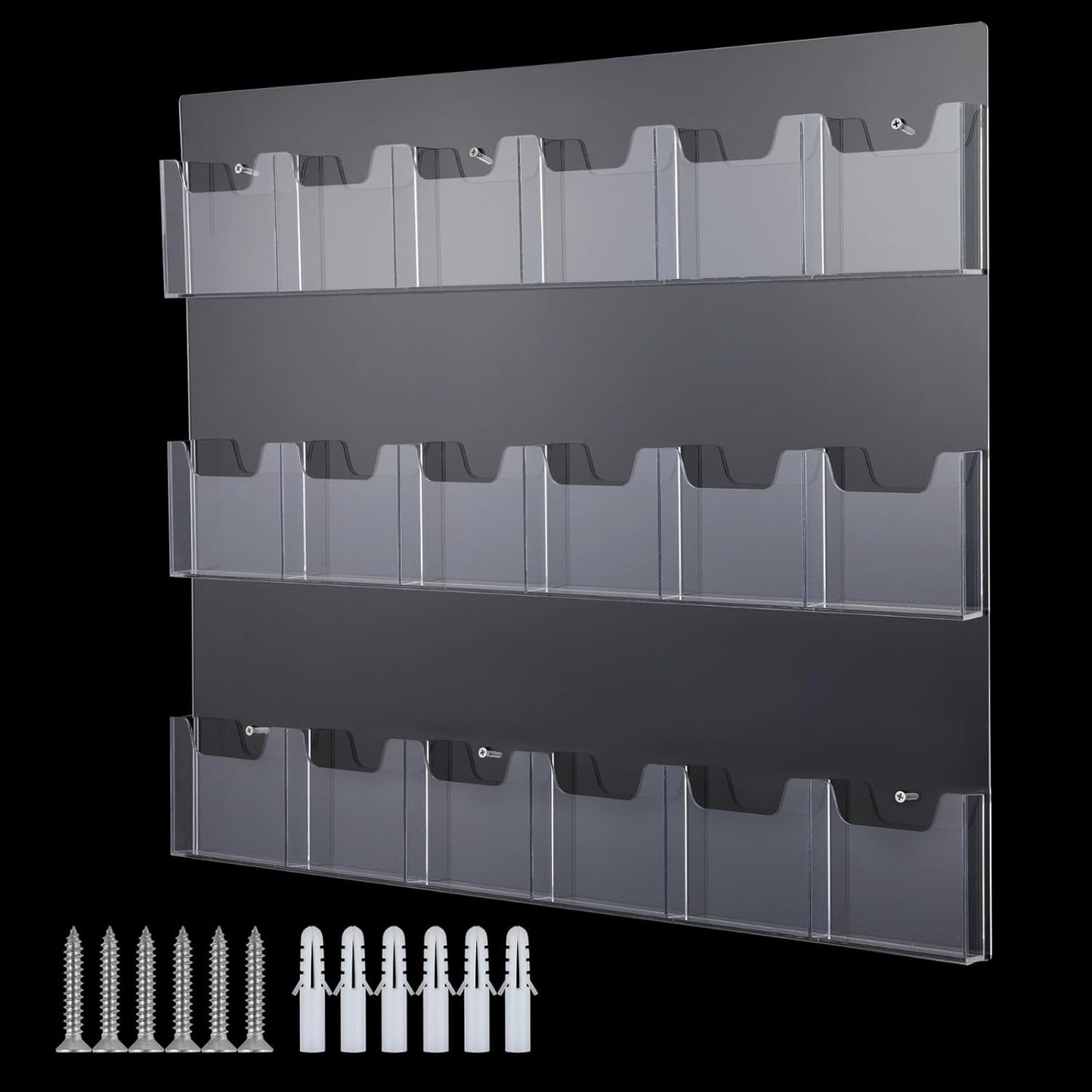 18 Pockets Acrylic Brochure Pamphlet Holder Wall Mount, 4 inches Pocket Brochure Display Stand, Pamphlet Display Stand Wall Mount, Clear Plastic Trifold Flyer Rack Literature Holder