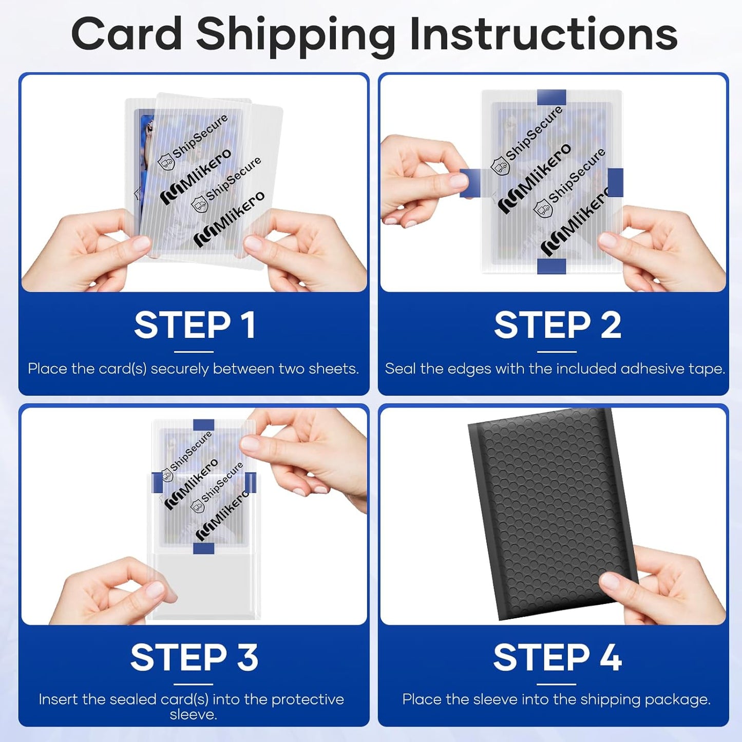 360 Pack Trading Card Shipping Protectors, 3.5'' x 4.5'' Plastic Card Protector with Tape Rolls for Mailing Sports Cards