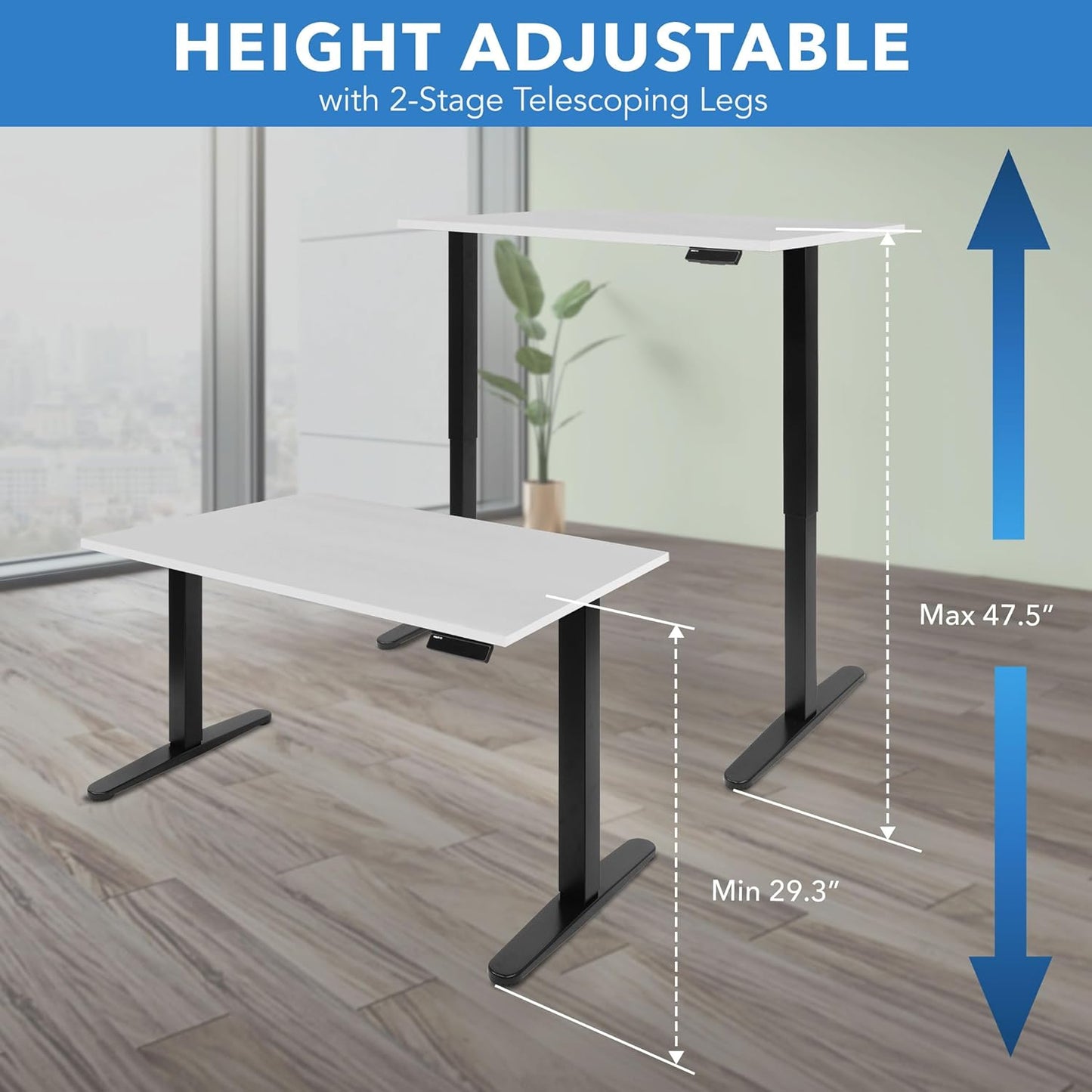 Mount-It! Motorized Sit Stand Adjustable Height Desk Frame with 48" Tabletop - Ergonomic Single Motor Adjustable Standing Height Table, Desktop Rising Up to 47.2" Memory Control, White Black Leg Desk