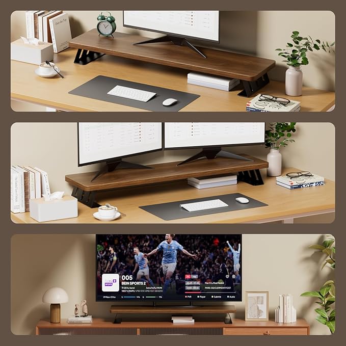Dual Monitor Stand Riser, 39 Inch Large Wood Monitor Stands for 2 Monitors, Desk Monitor Riser for Computer/Laptop/Printer/TV, Stand Riser up to 220 lbs