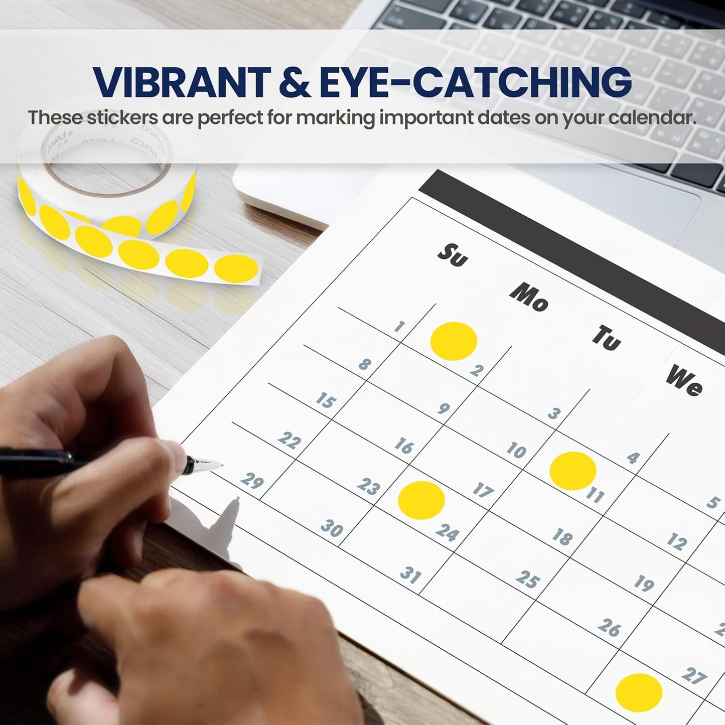 Perco Yellow 1-Inch Round Circle Dot Sticker Labels with Removable Adhesive – 1,000 Labels per Roll – Versatile, Vibrant Colors, Reliable Hold, No Residue, Perforated for Convenient Use – Made in USA