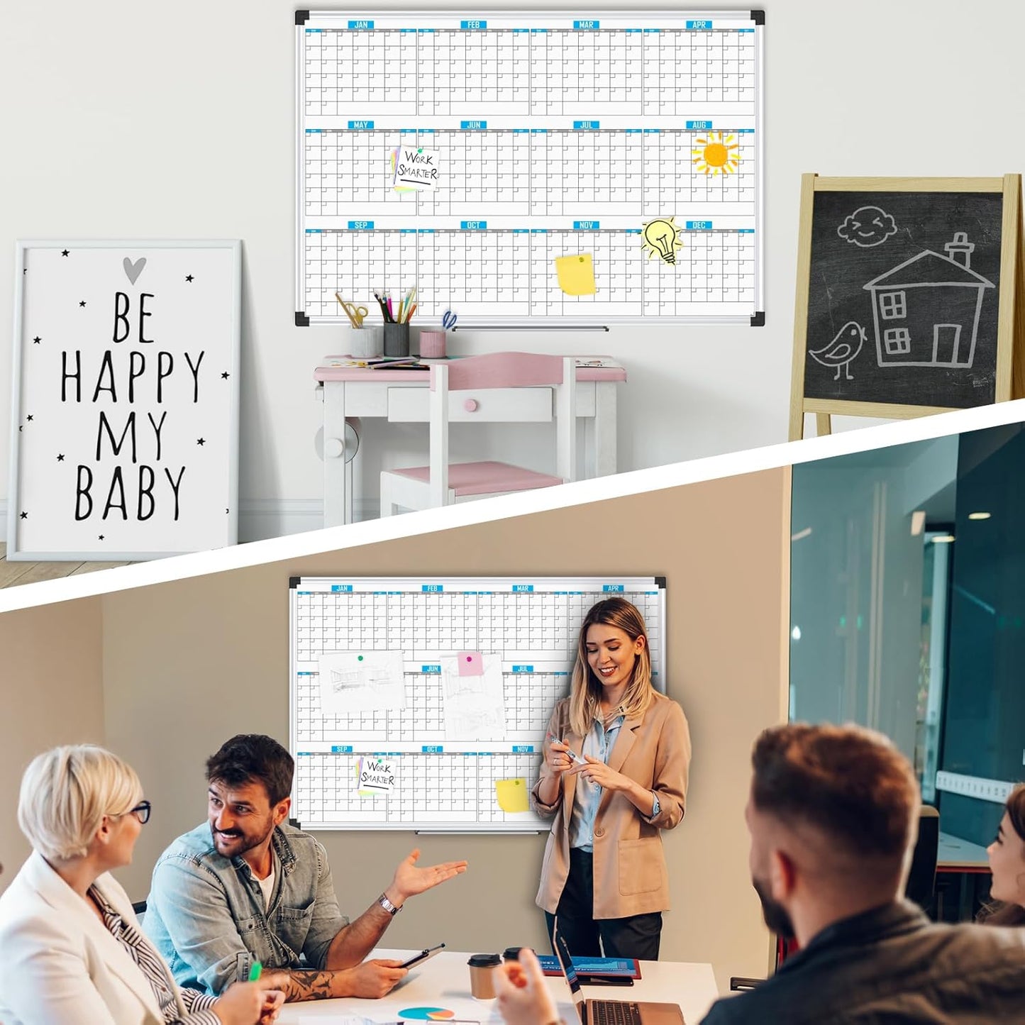 XBoard Magnetic Calendar Whiteboard 48" x 36", 12 Months Calendar Dry Erase Board, Silver Aluminium Framed White Board Planner for Home School Office Organization