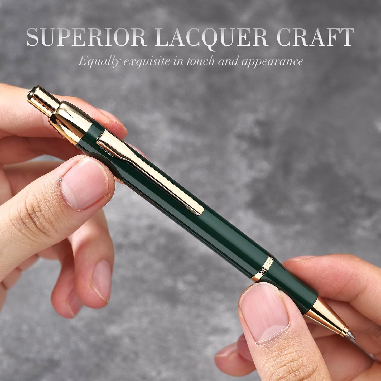 Green lacquer Gel Pen With 24K Gold Finish, Retractable, Gift Pen Set, Black Ink Refill, Professional, Elegant, Writing, Executive, Nice Fancy Designer Pens, Perfect for Men and Women