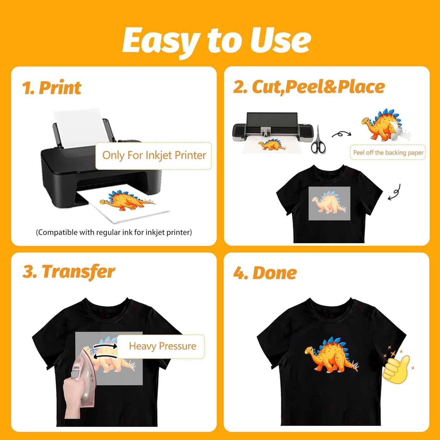 TransOurDream Dark Heat Transfer Paper for Inkjet Printer (20 Sheets, 8.5x11") Iron on Transfers for Dark Fabric, Printable Heat Transfer Vinyl for T Shirts, Stretchable & Washable