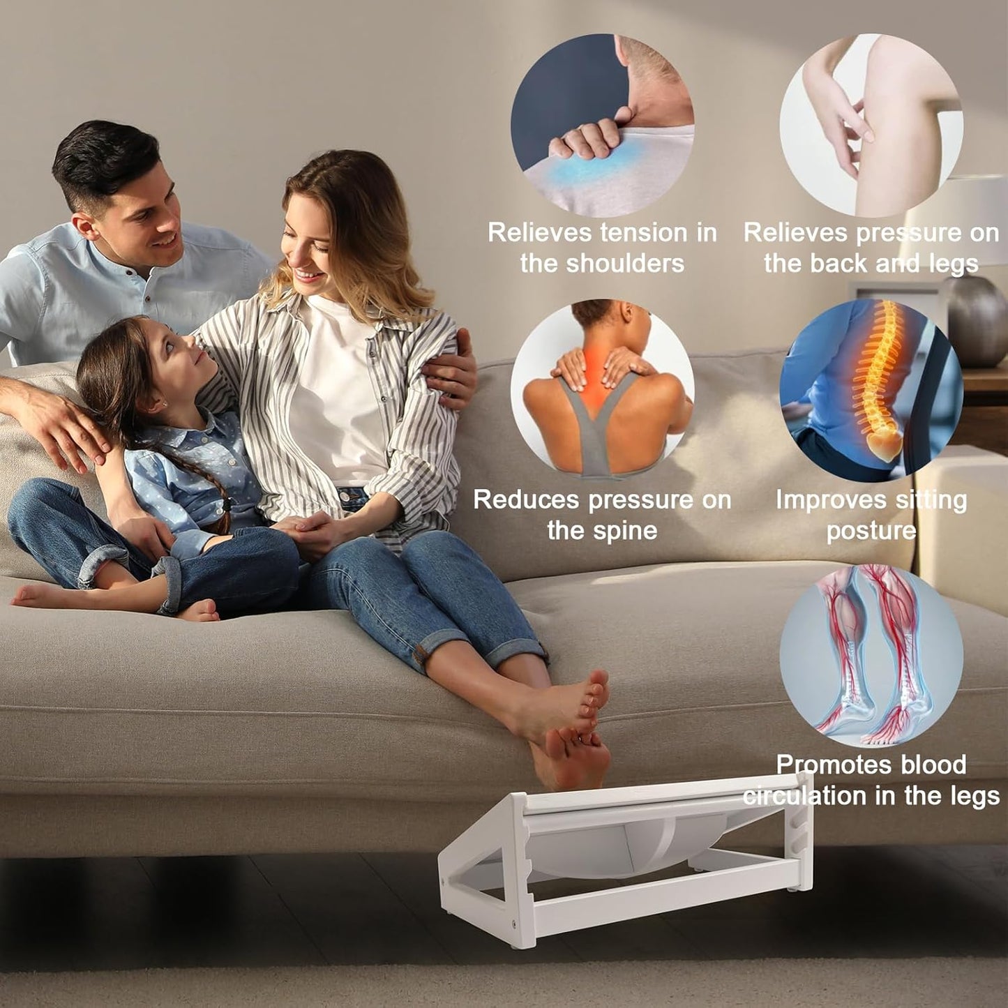 WOOD CITY Under Desk Footrest, 3 Heights Adjustable Foot Rest with Silicone Surface, 3 in 1 Non-Slip Foot Stool Improve Posture, Reduce Fatigue & Pain, Ideal for Home/Office/Gaming (White)