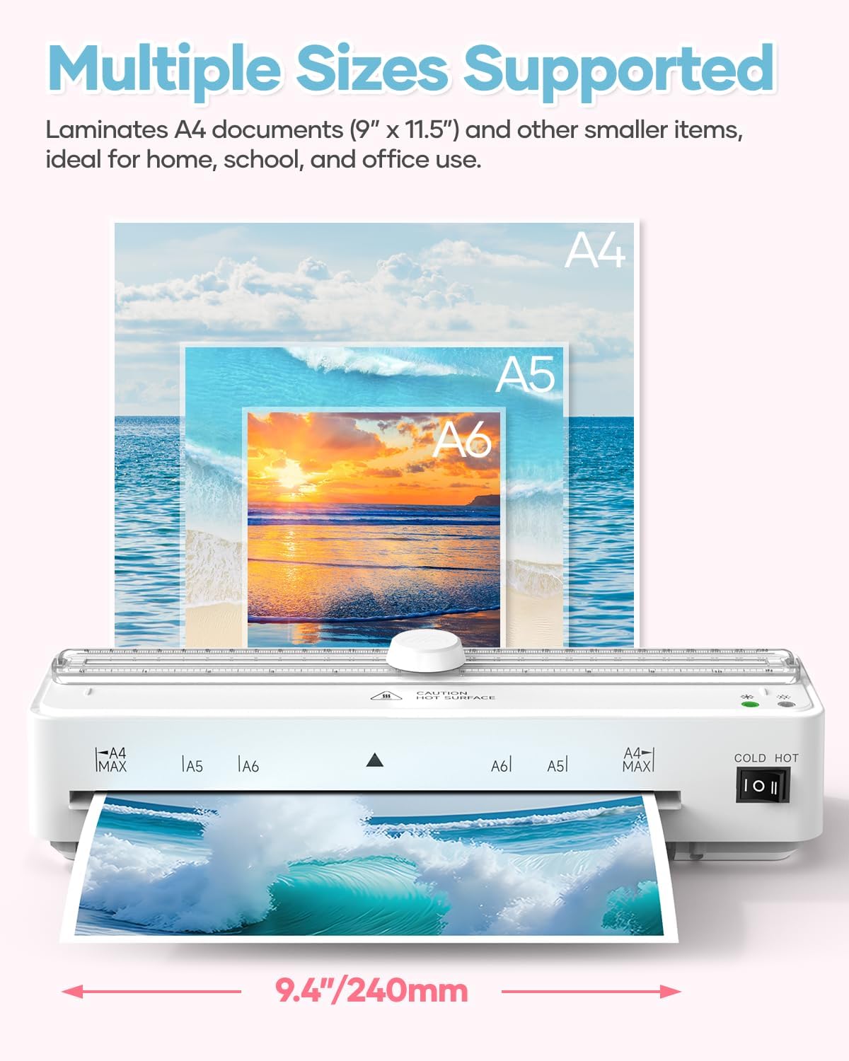 Kejector Laminator Machine, 9 Inch with 20 A4 Sheets Thermal and Cold Lamination Built in Cutter Quick Warm Up for Home Office School, White